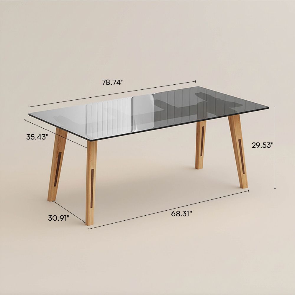 Mid Century Modern Black&Wood Tempered Glass Dining Tables