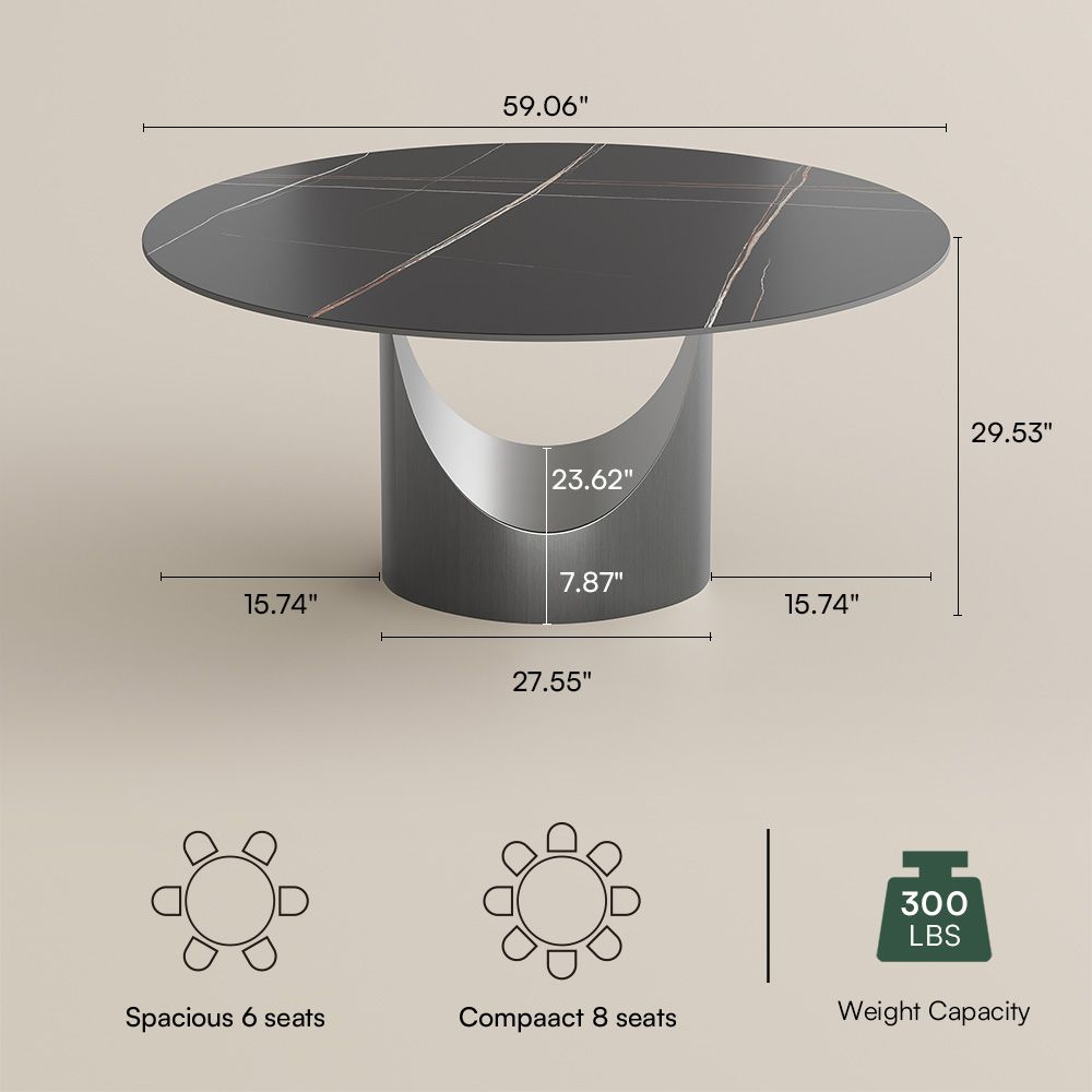 without Lazy Susan Black&Gray Matte Sintered Stone Dining Tables