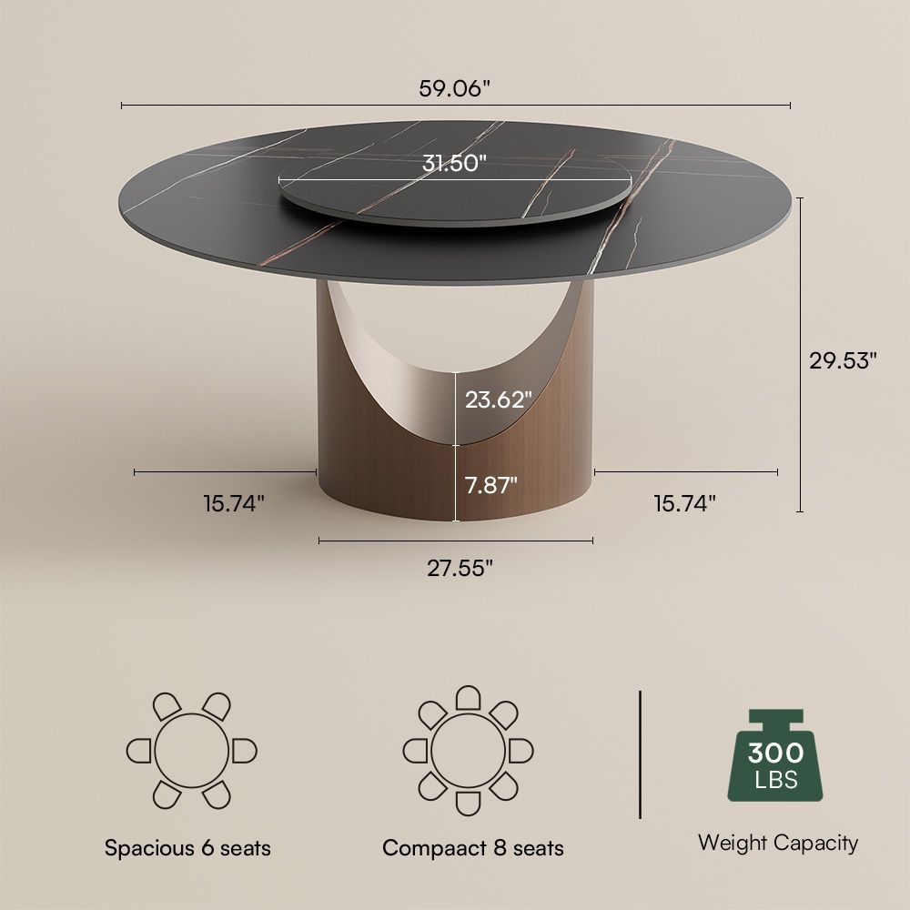 Round Black Matte Sintered Stone Dining Tables