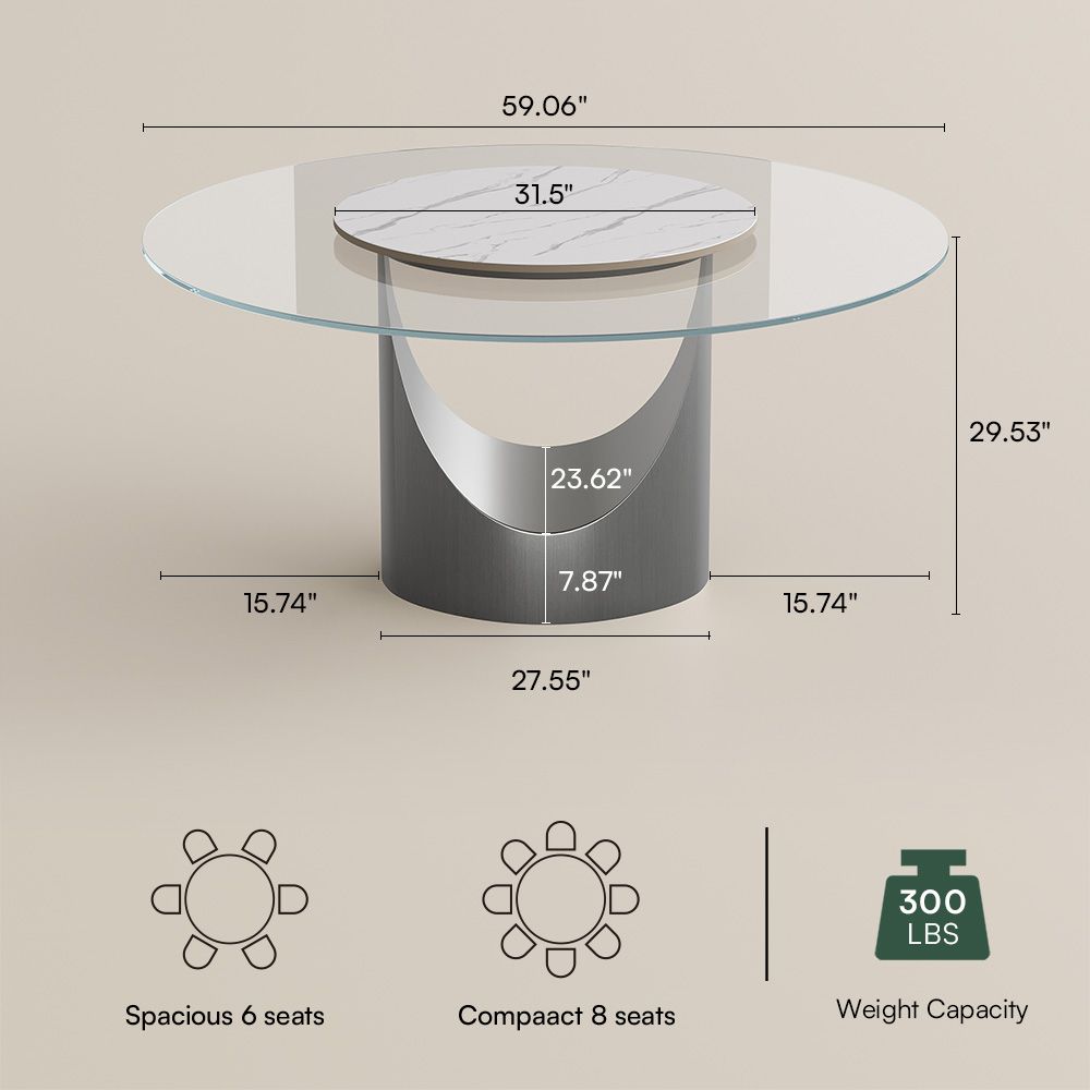 Round Clear & Gray Tempered Glass Dining Tables