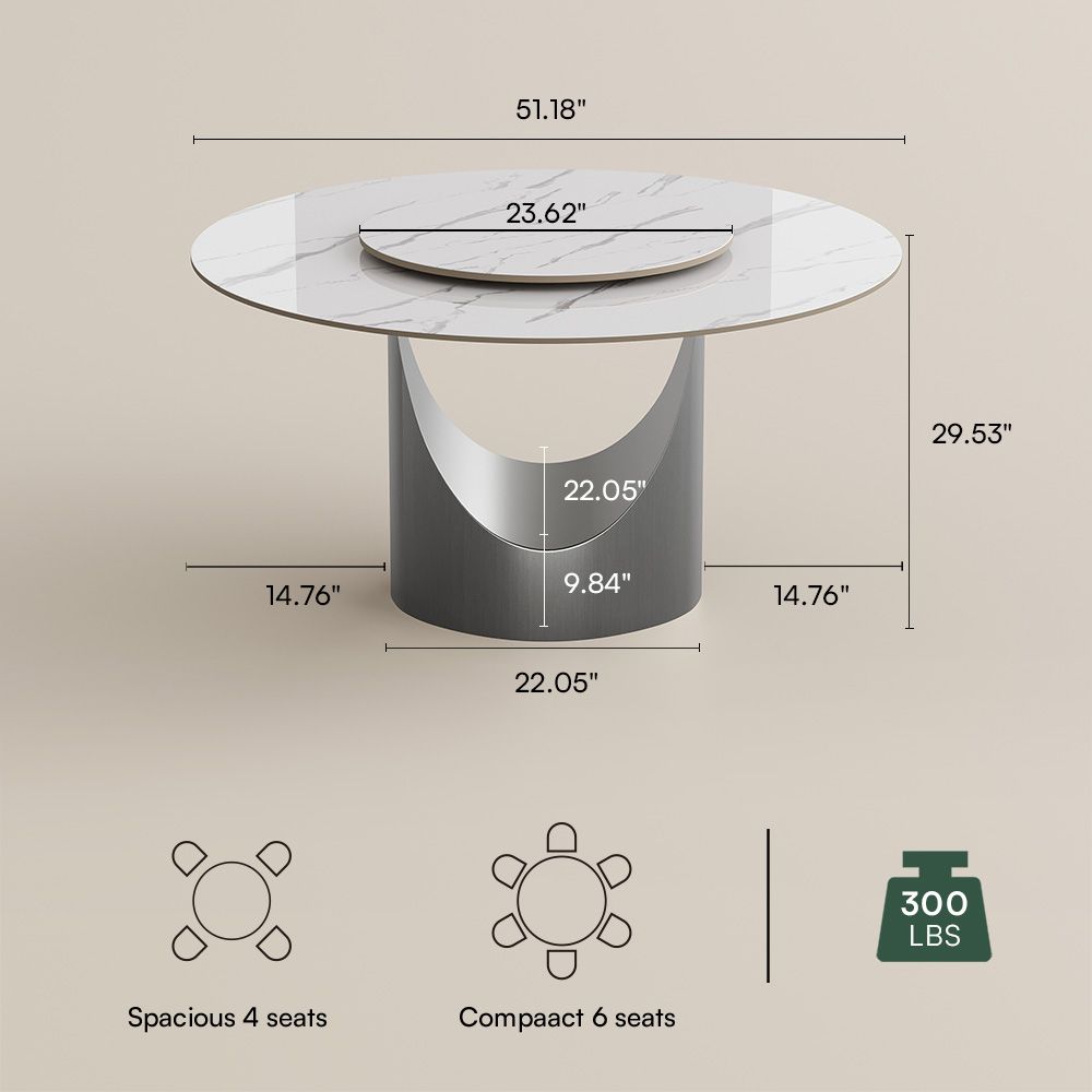 Round White Glossy Sintered Stone Dining Tables