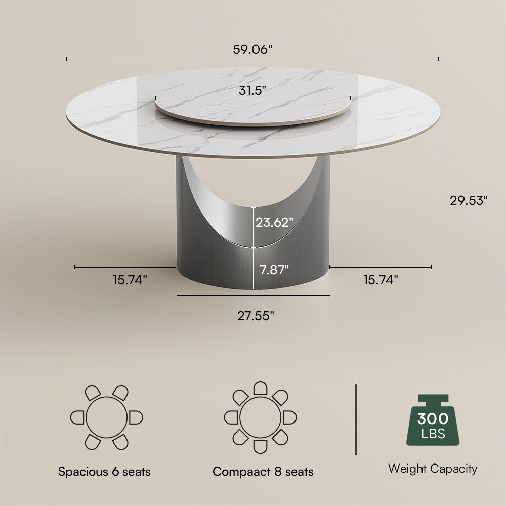 Metal Base White & Gray Sintered Stone Dining Tables