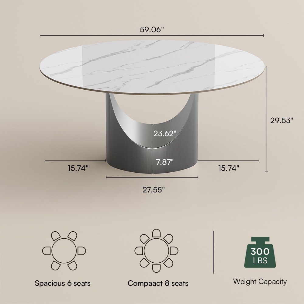 Metal Base White & Gray Glossy Sintered Stone Dining Tables