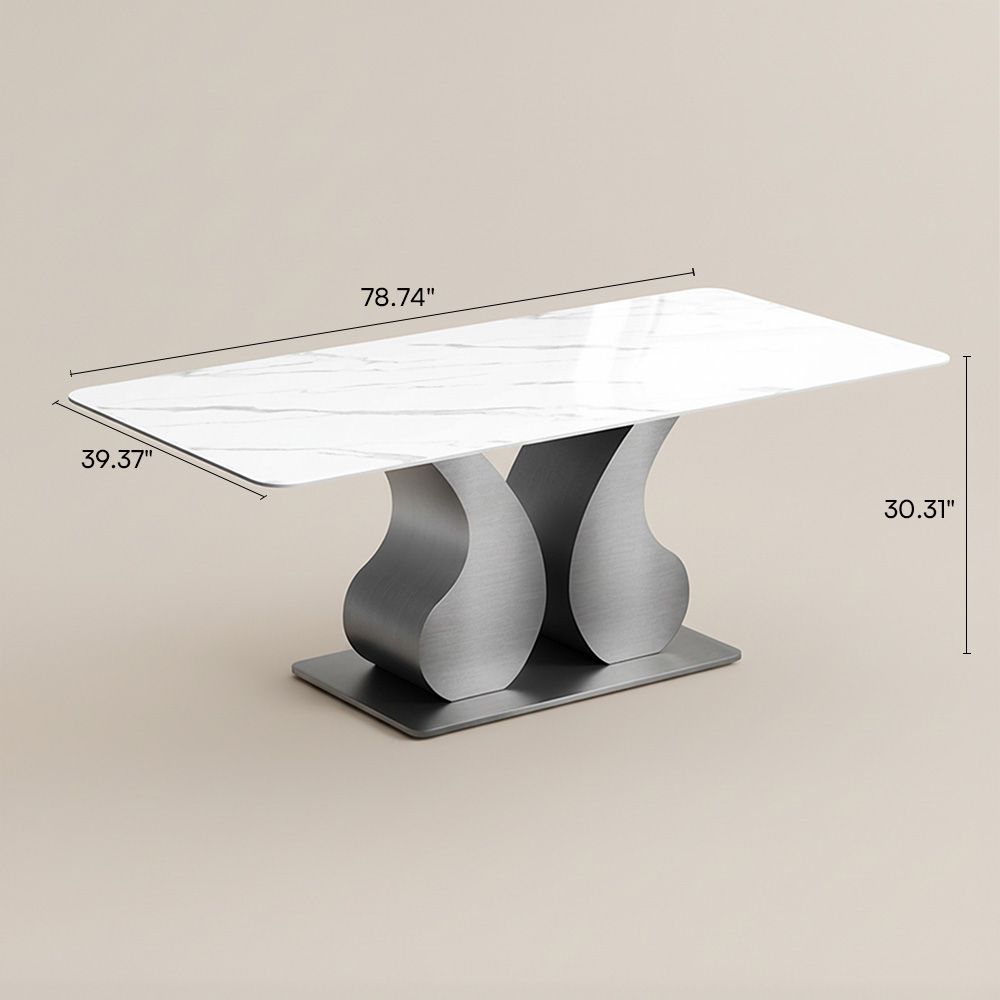 Modern Minimalist White Glossy Sintered Stone Dining Tables