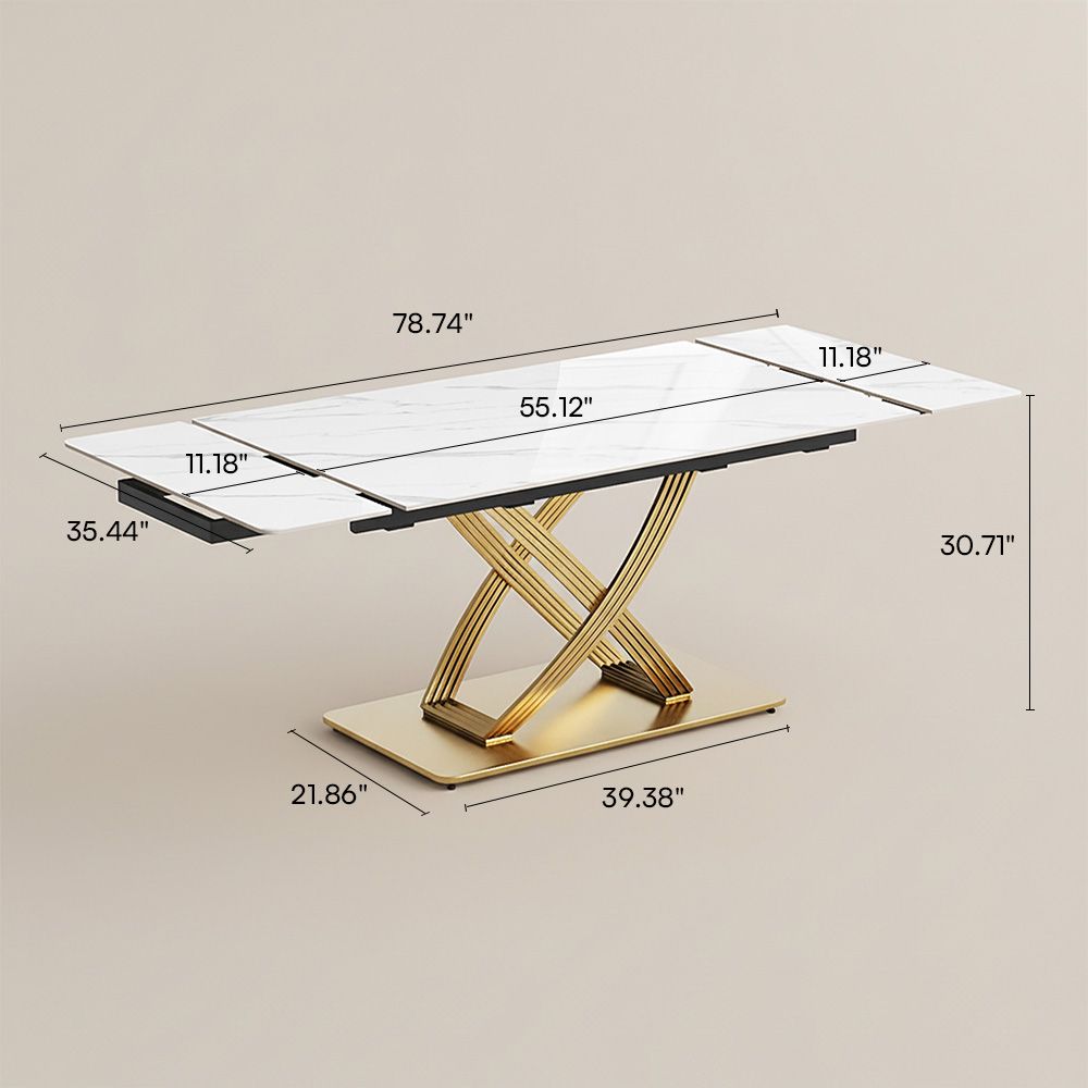 Modern White Glossy Sintered Stone Extendable Dining Tables