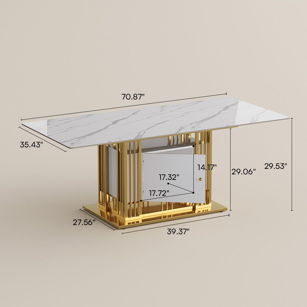 Rectangular White & Gold Glossy Sintered Stone Dining Tables