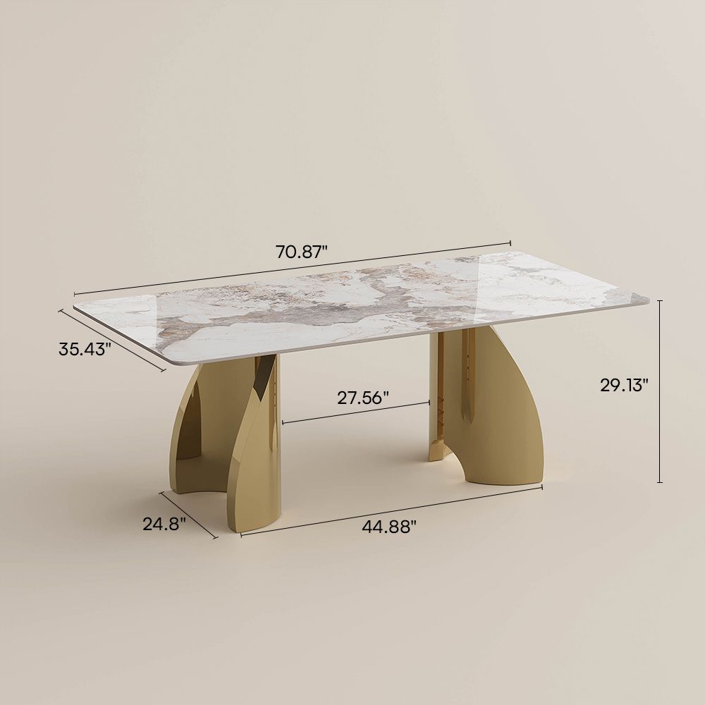 Double Pedestal Pandora & Gold Glossy Sintered Stone Dining Tables