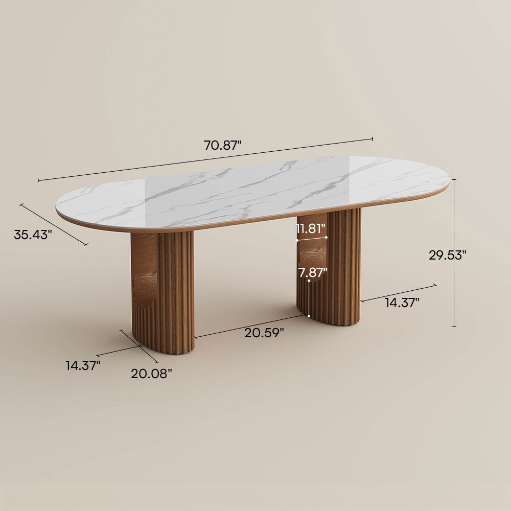 Partial Assembly Required White & Walnut Glossy Sintered Stone Dining Tables