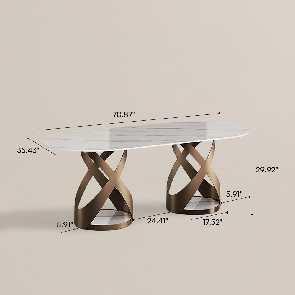 White & Bronze Glossy Sintered Stone Dining Tables