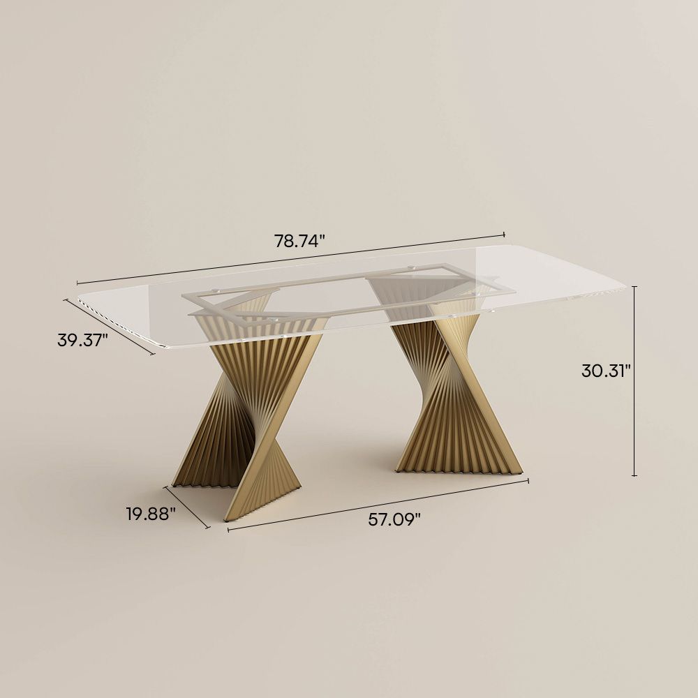 Glass Clear & Gold Tempered Glass Dining Tables