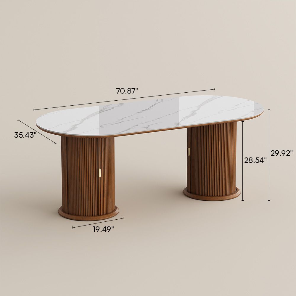 Walnut Color White & Walnut Glossy Sintered Stone Dining Tables