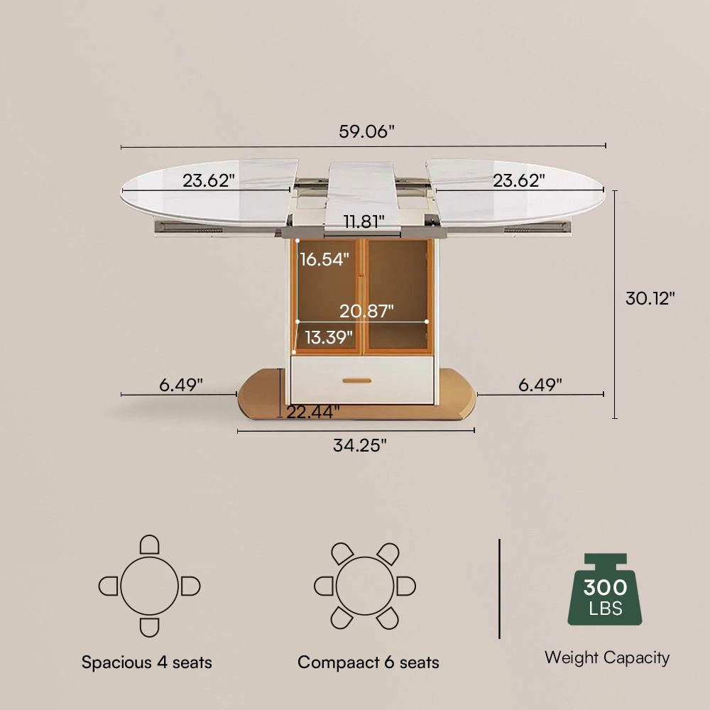 Partly Assemble White & Gold Glossy Sintered Stone Dining Tables