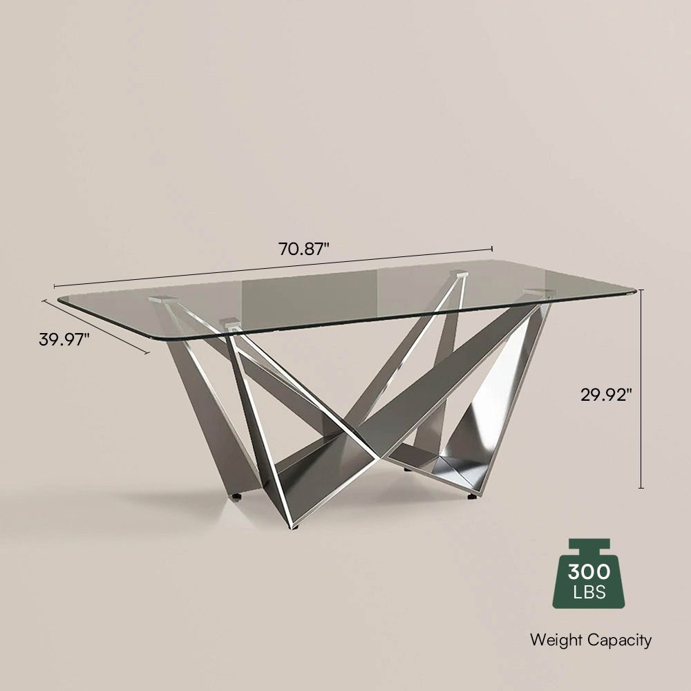 Clear Silver+Transparent Crystal Tempered Glass Dining Tables