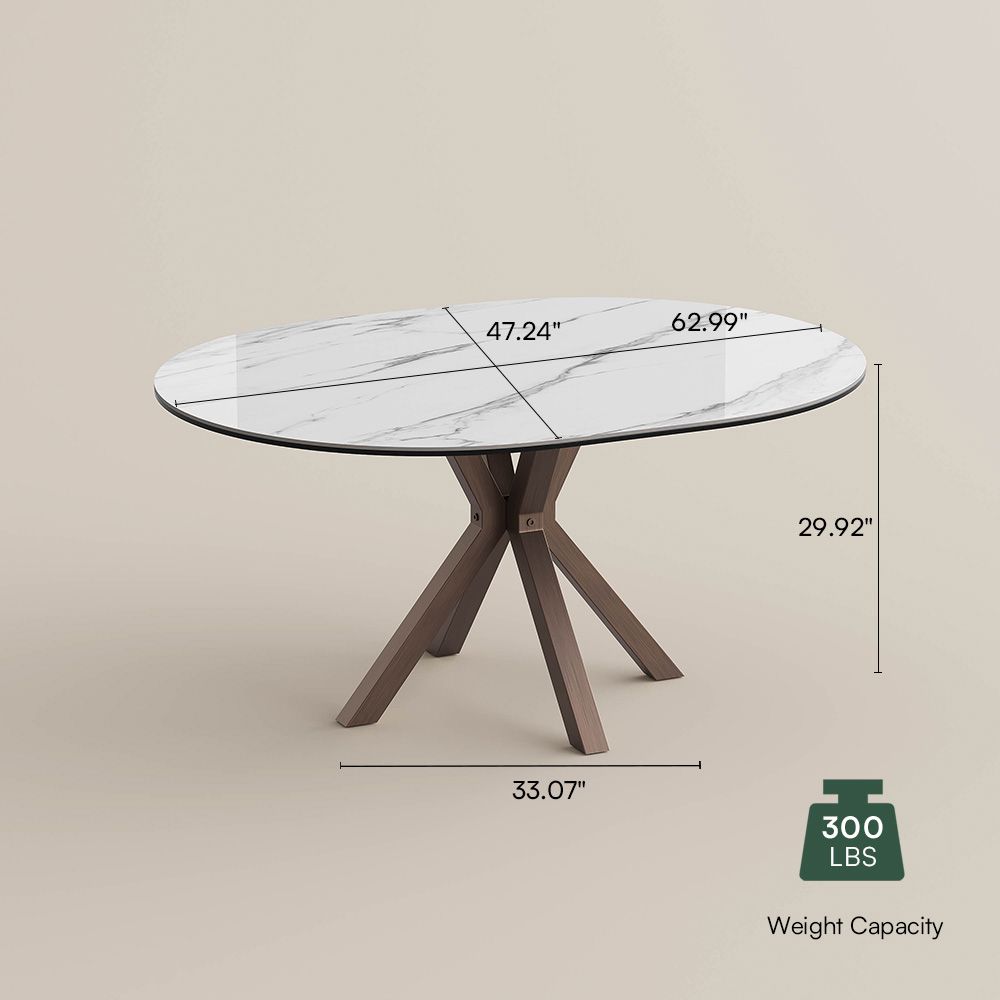 Cross Legs White & Bronze Glossy Sintered Stone Dining Tables