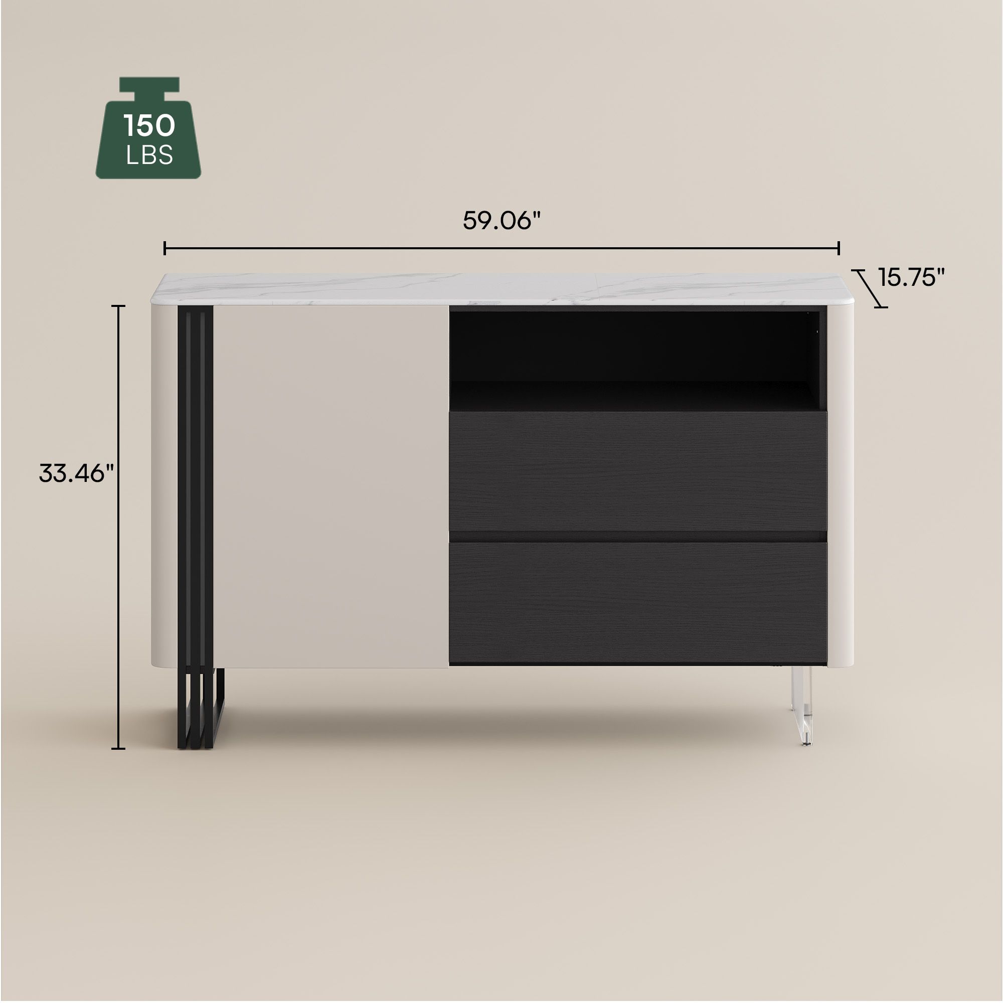 White & Black Crystallized Stone Sideboards & Buffets