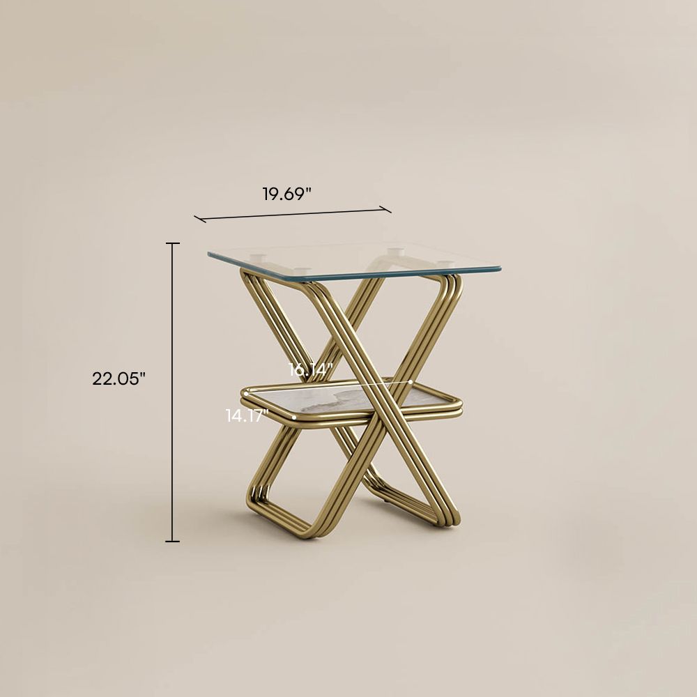 Clear & Gold Tempered Glass End & Side Tables