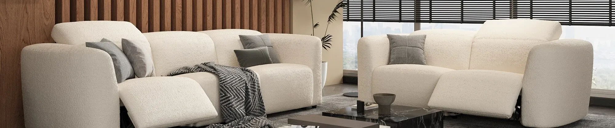 Povison White Fabric Modern Sofas for Living Room