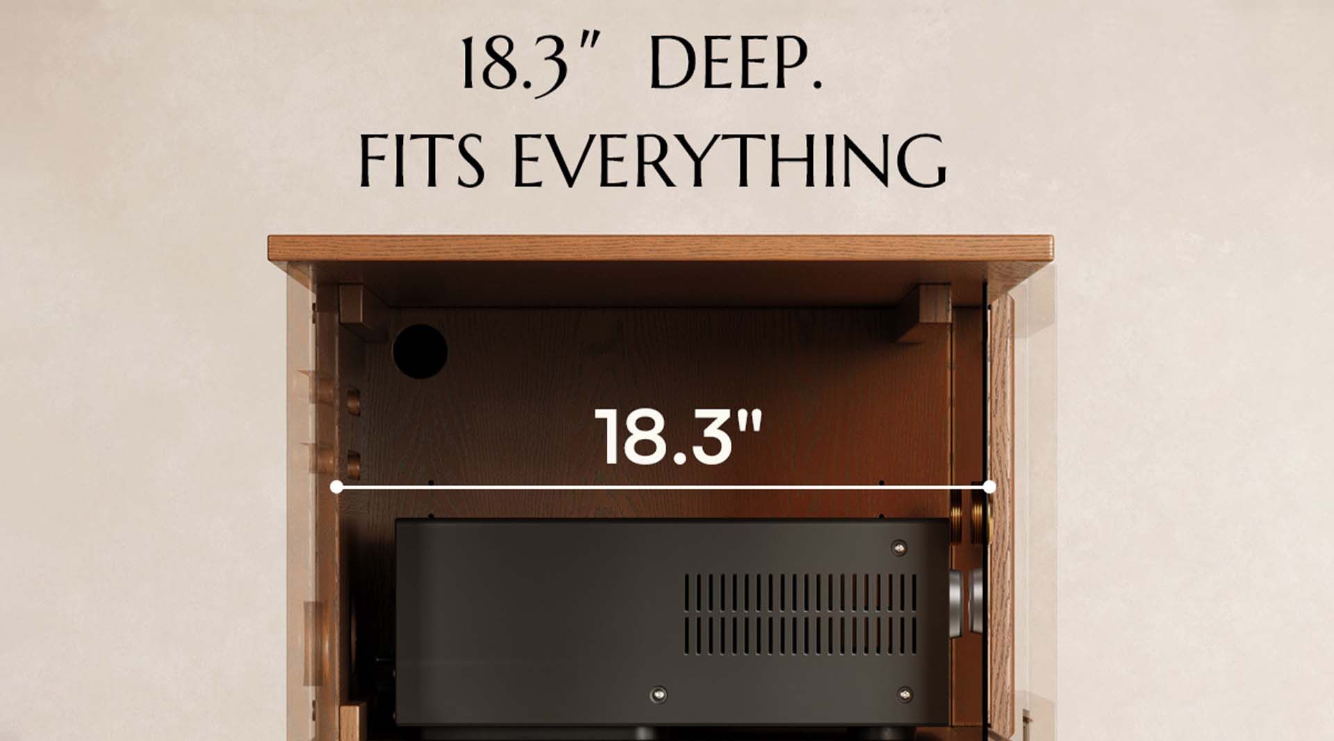 deeper storage space design of media console makes it easy for large device to store
