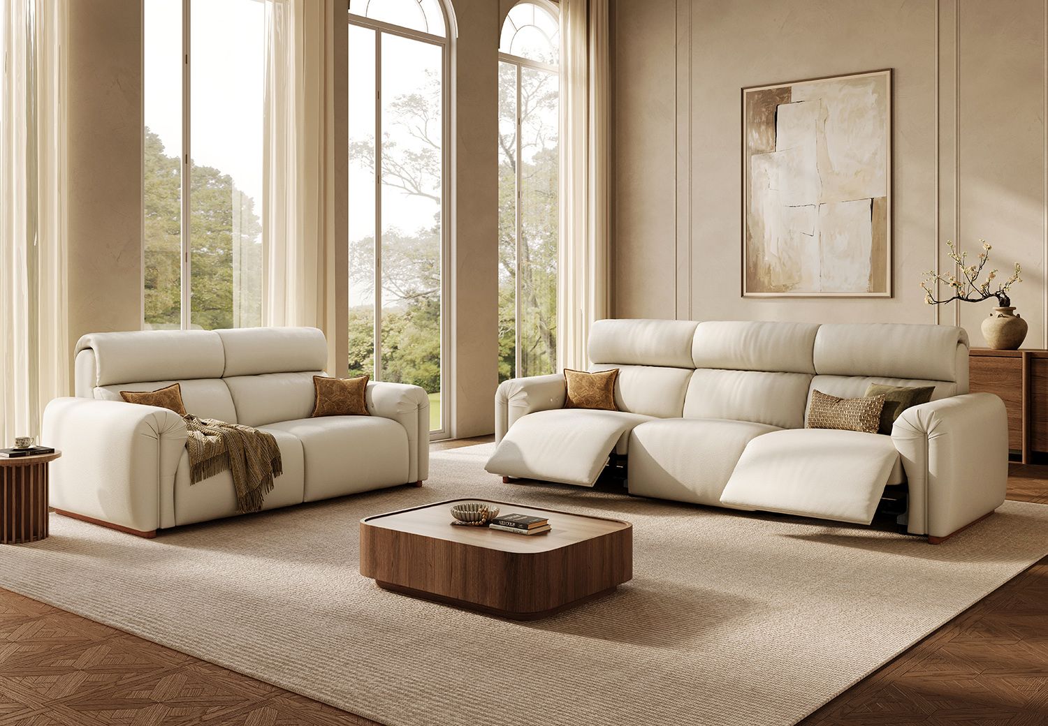 Povison white power sofa set in a modern room