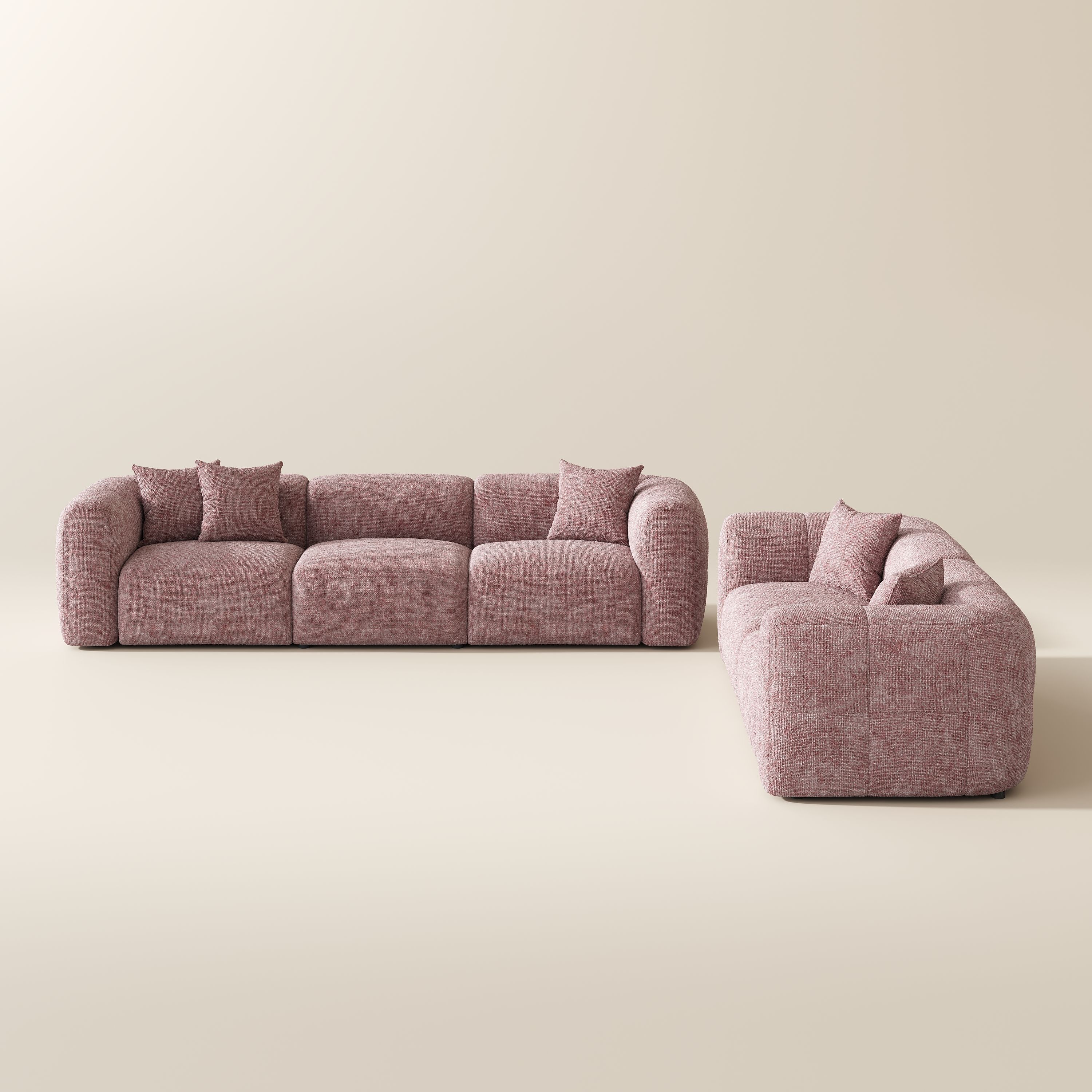 5-6 Seater Pink Chenille Sofa Set