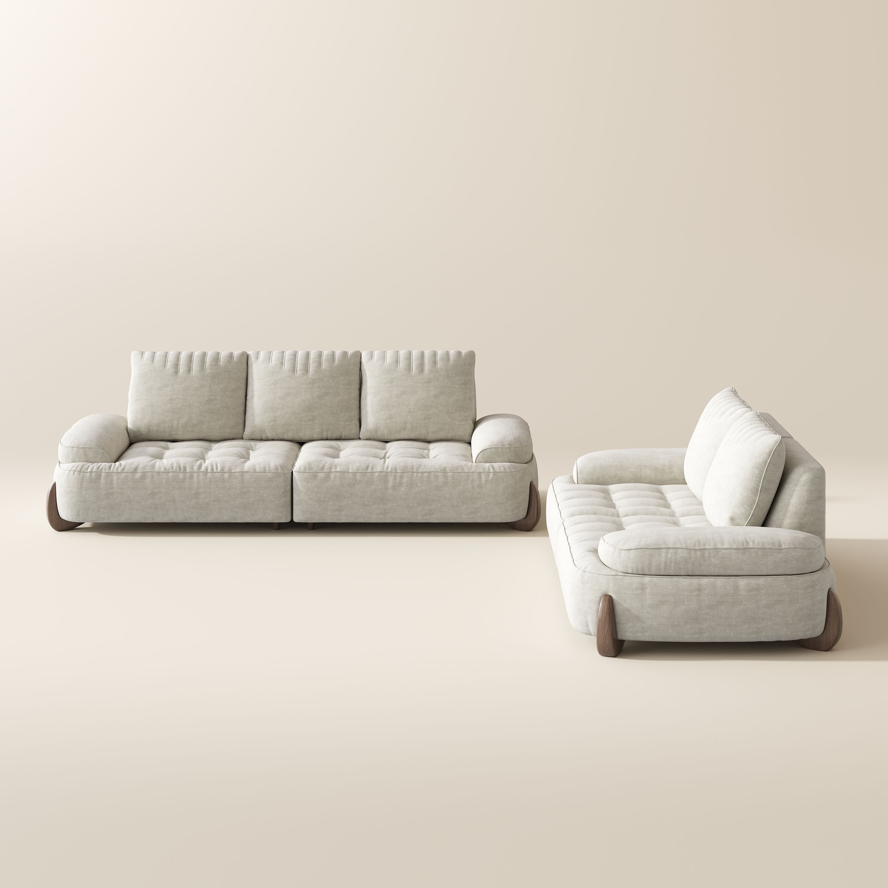 Medium Beige Fabric Sofa Set