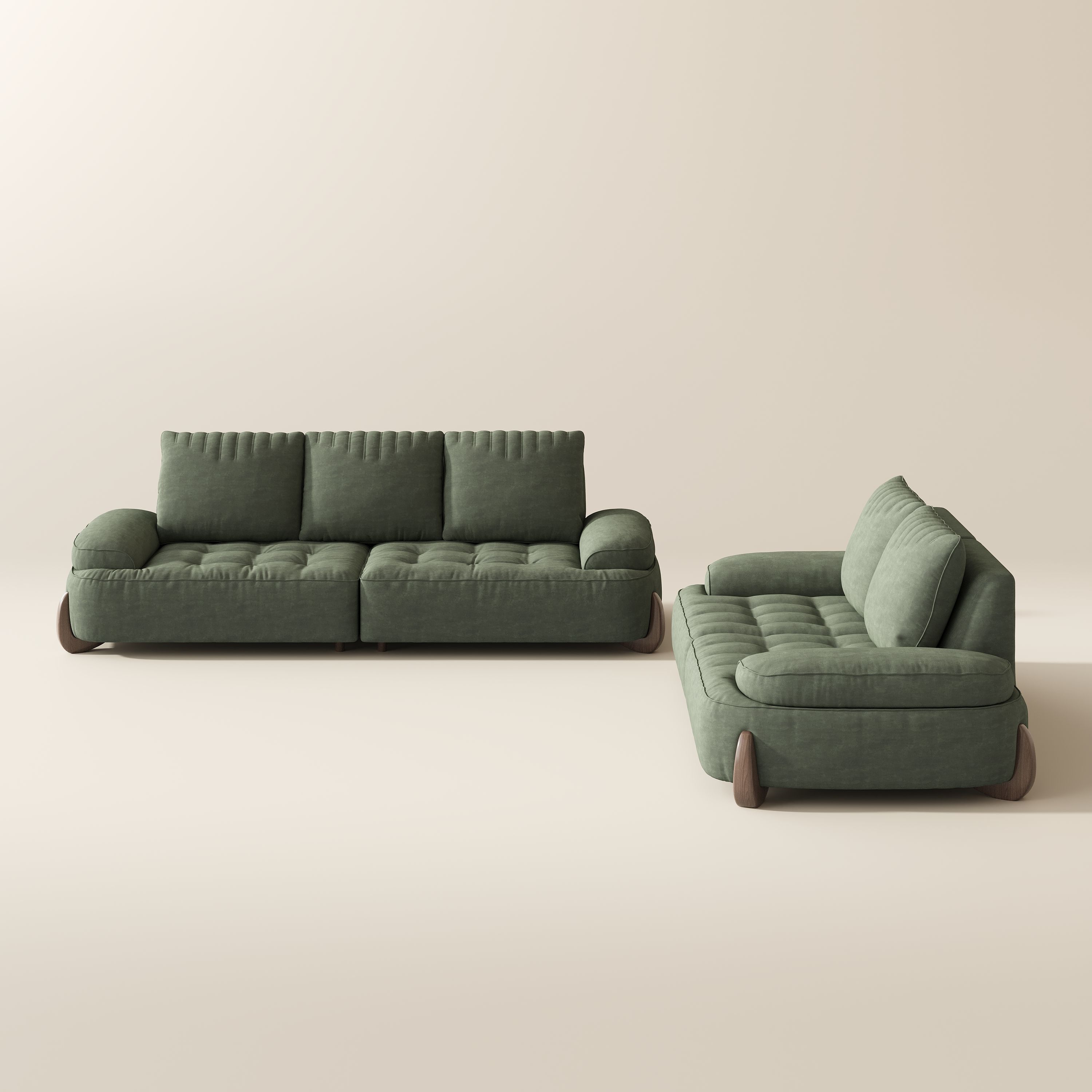 Green Green Fabric Sofa Set