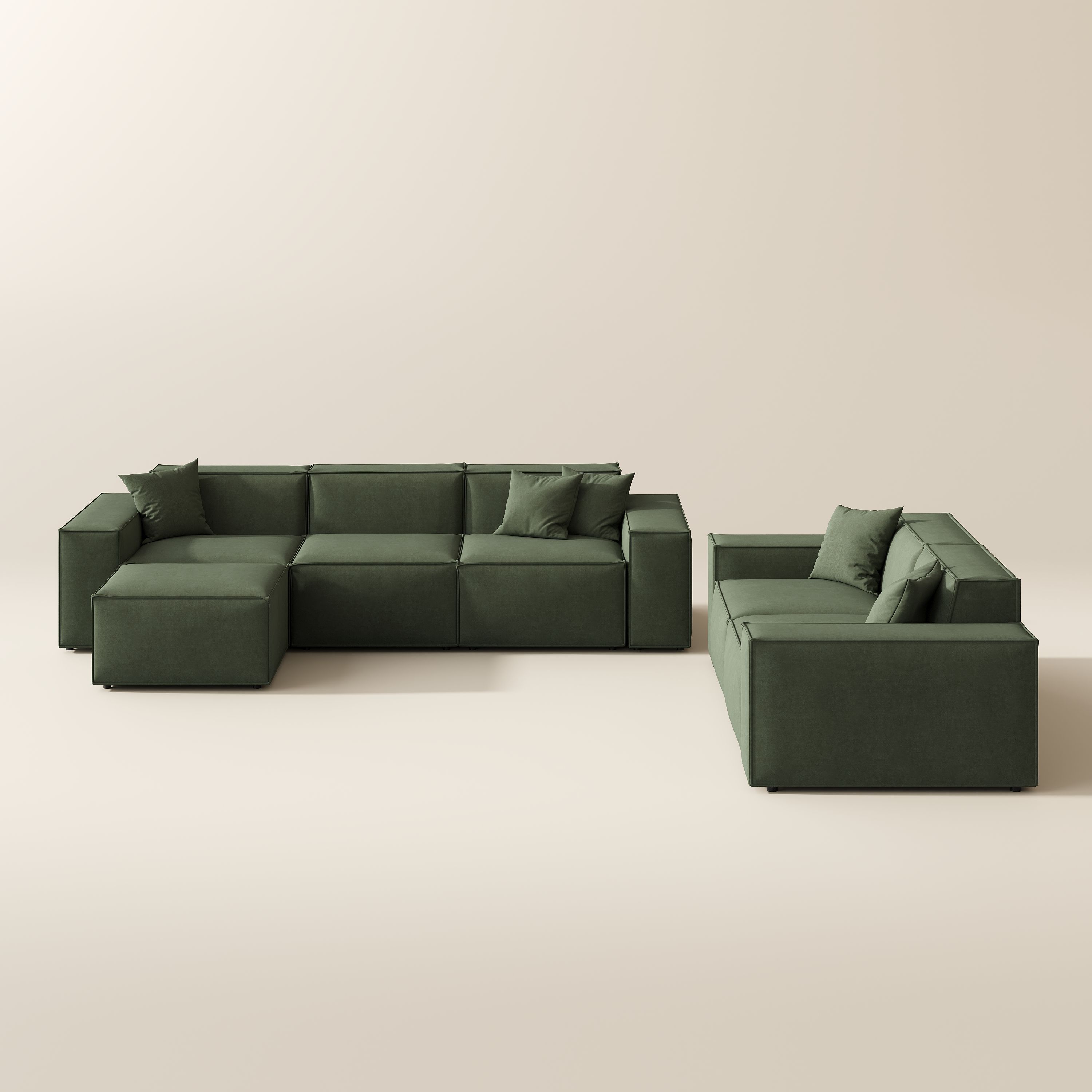 Modern Green Fabric Sofa Set