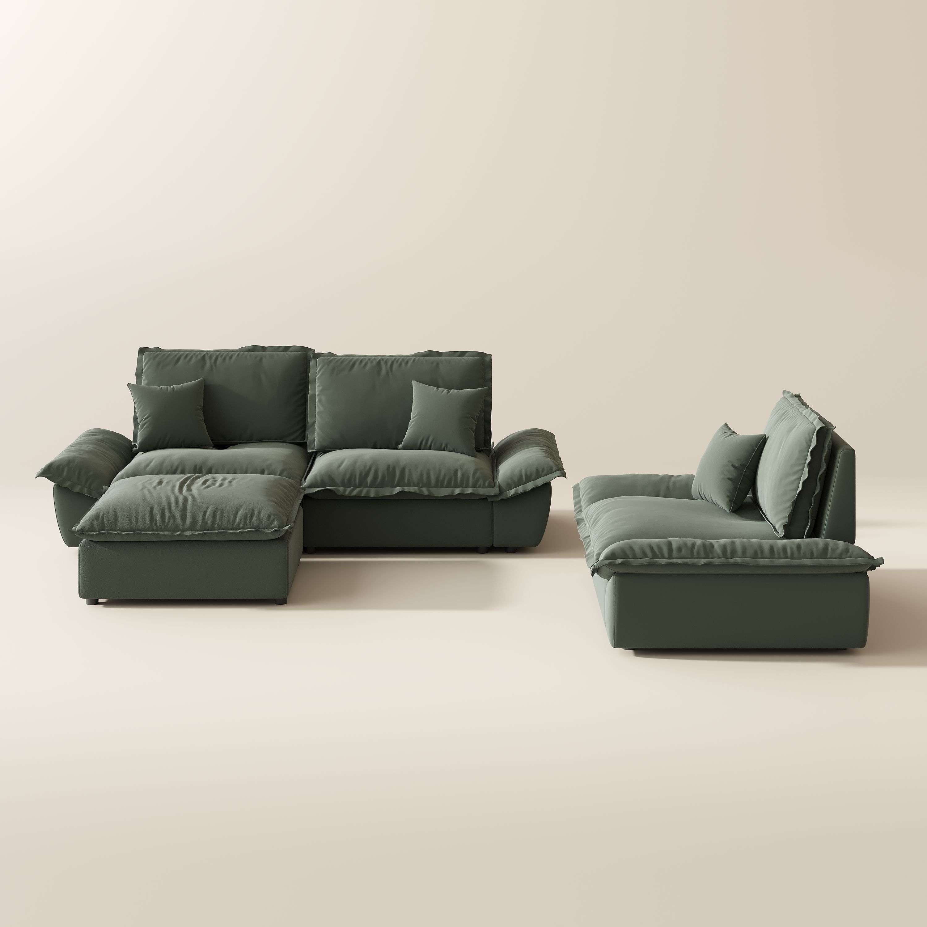 Green Suede Fabric Sofa Set