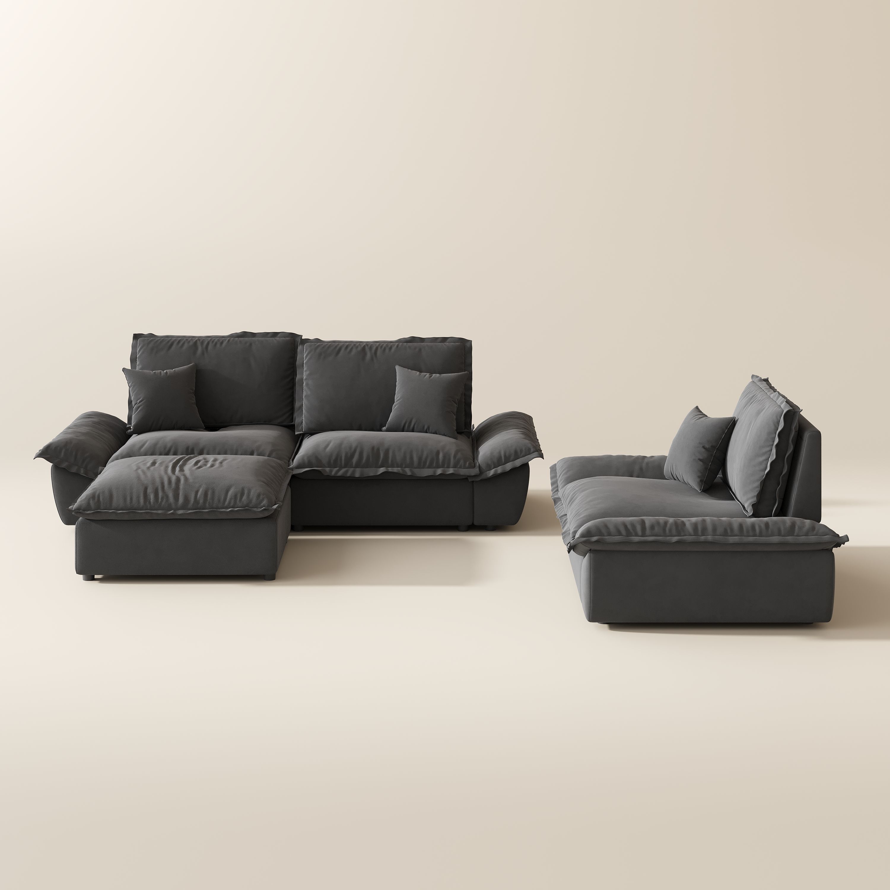 Gray Suede Fabric Sofa Set