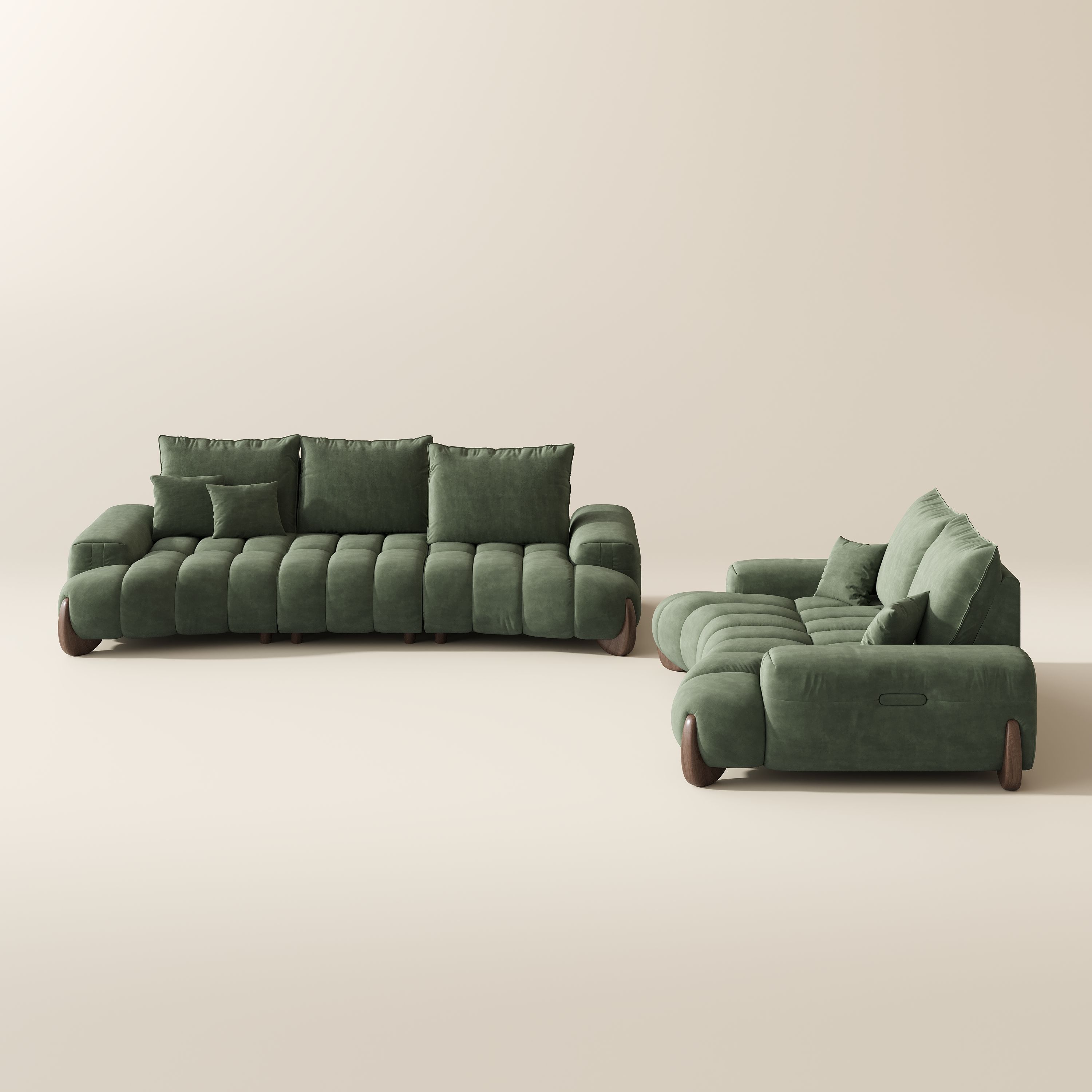 Deep Seat Green Fabric Sofa Set