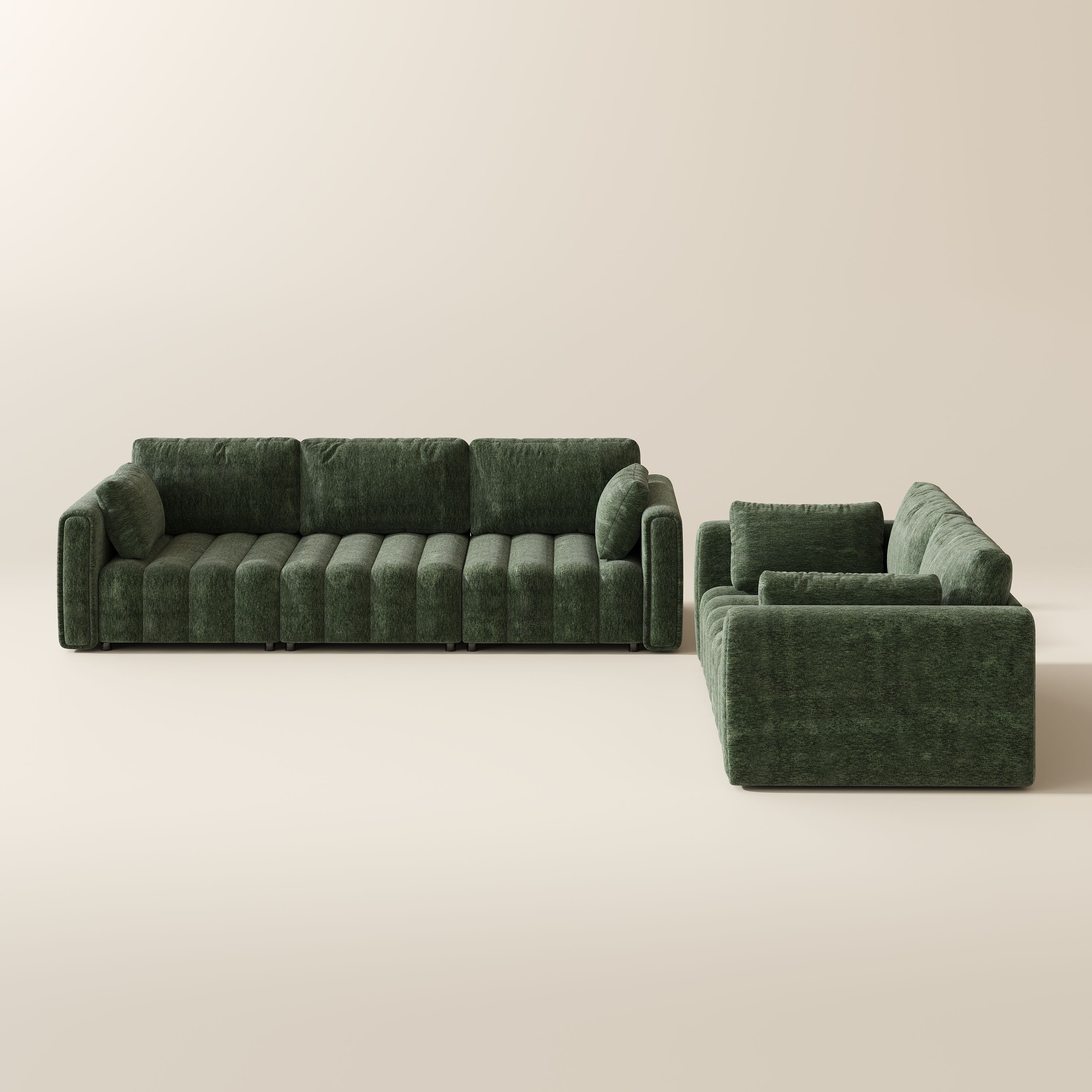Living Room Green Chenille Sofa Set