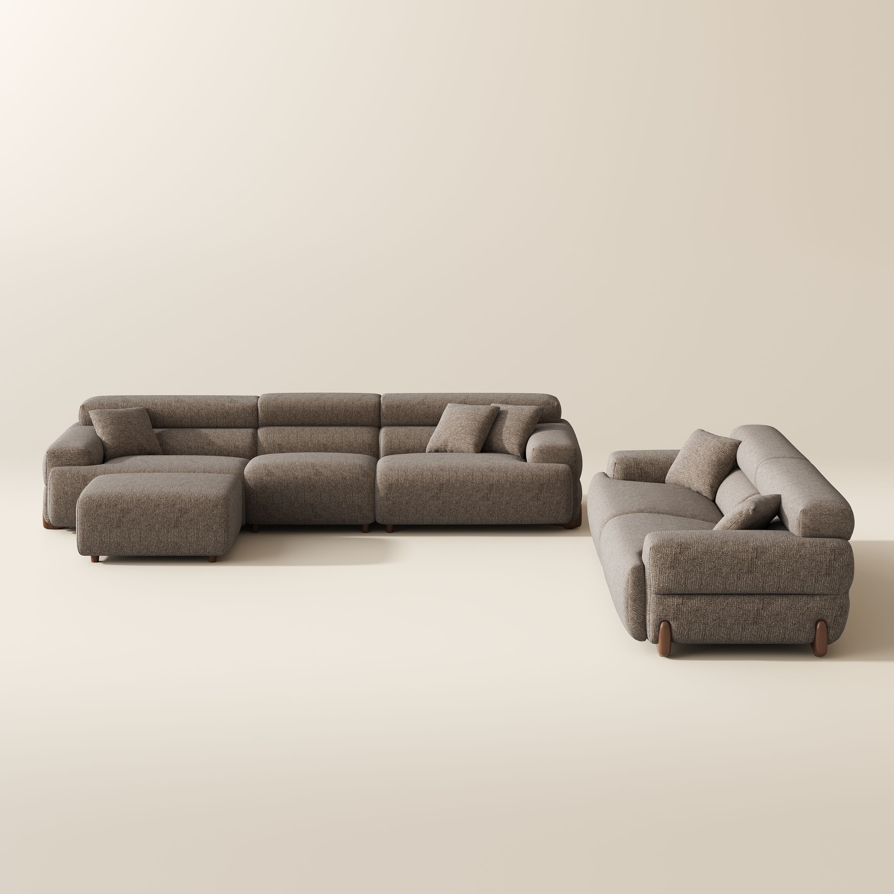 5-6 Seater Dark Khaki Chenille Sofa Set