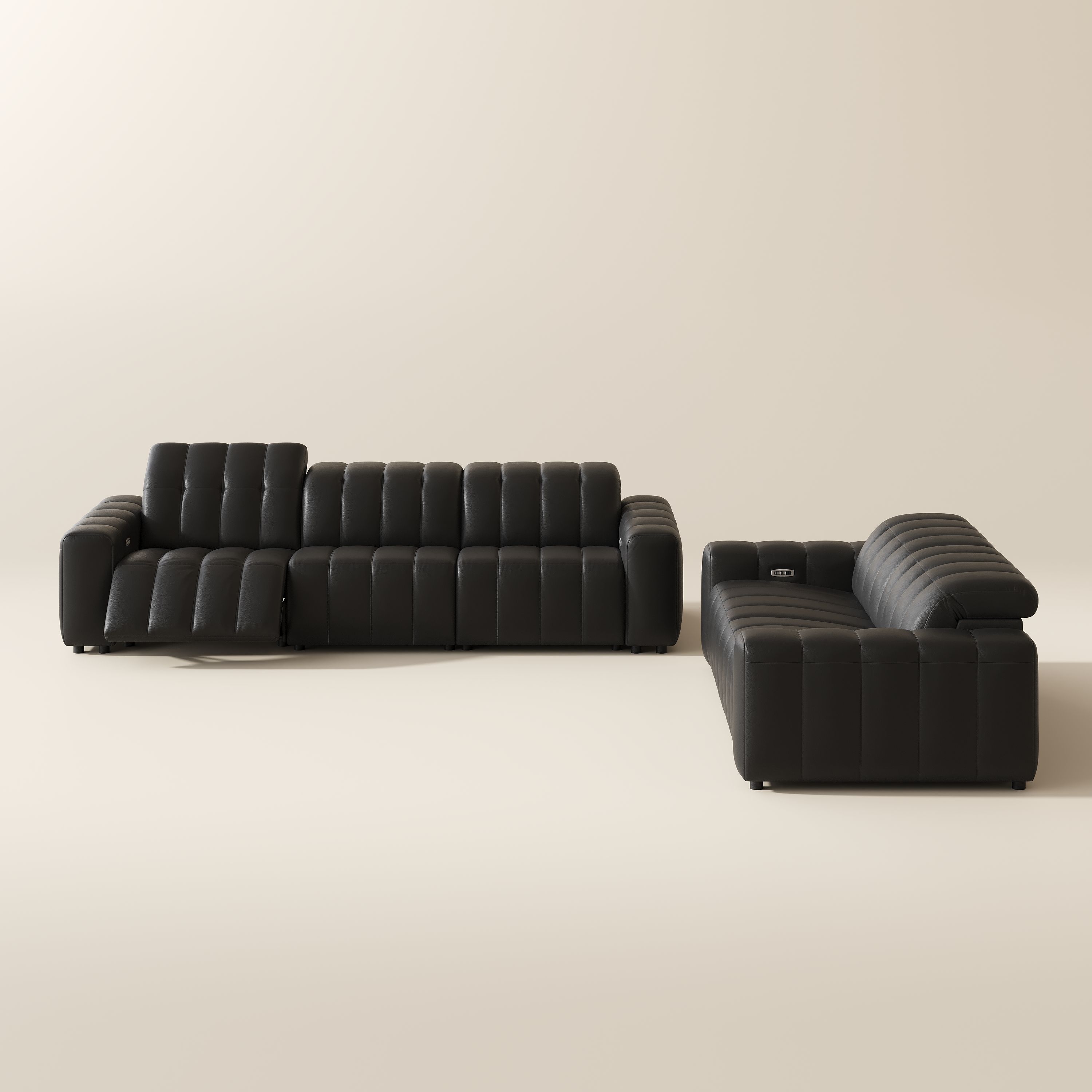 Dual Power Reclining Sofa Black Full-Grain Leather Power Reclining Sofas