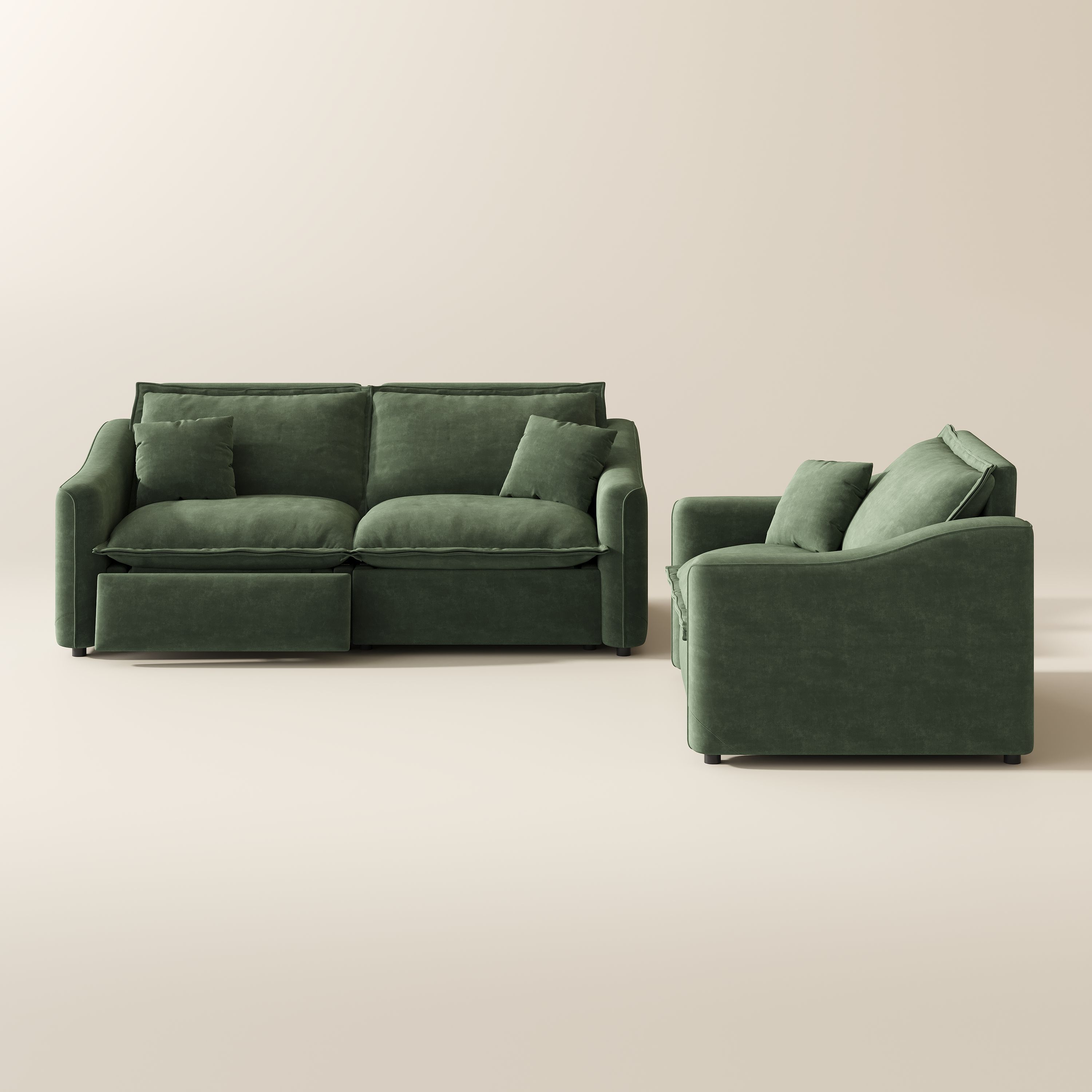 Living Room Green Pet-Friendly Fabric Sofa Set