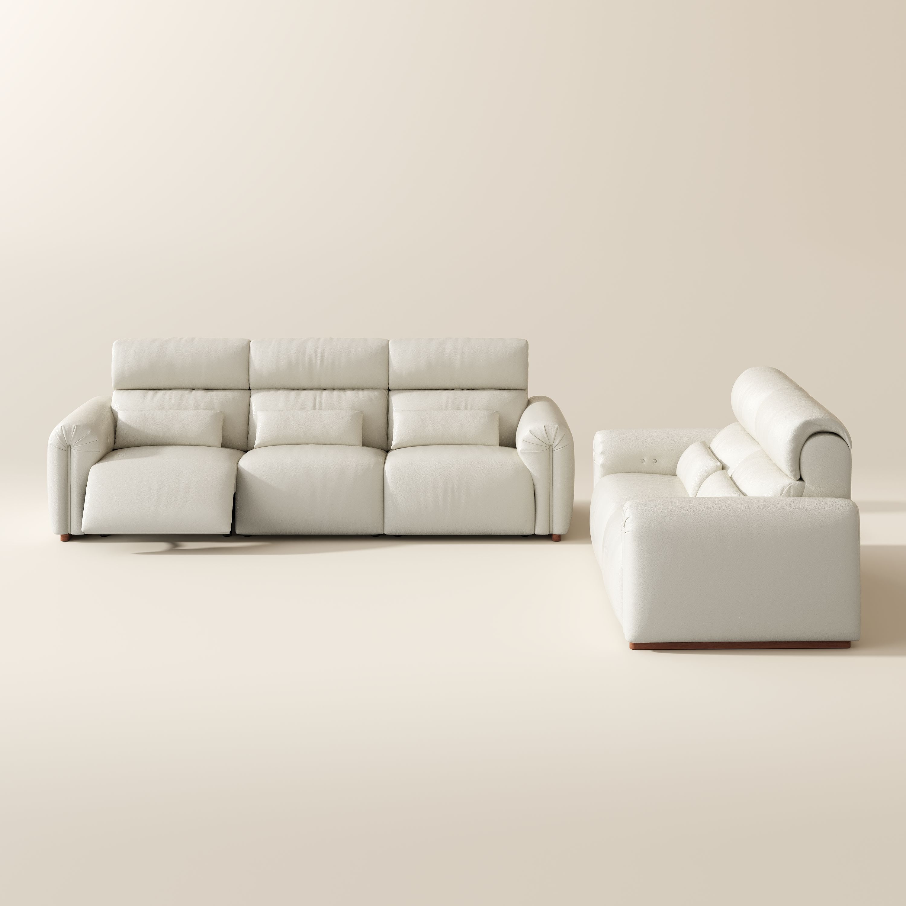 Living Room Sets Beige Eco-friendly Microfiber Leather Power Reclining Sofas