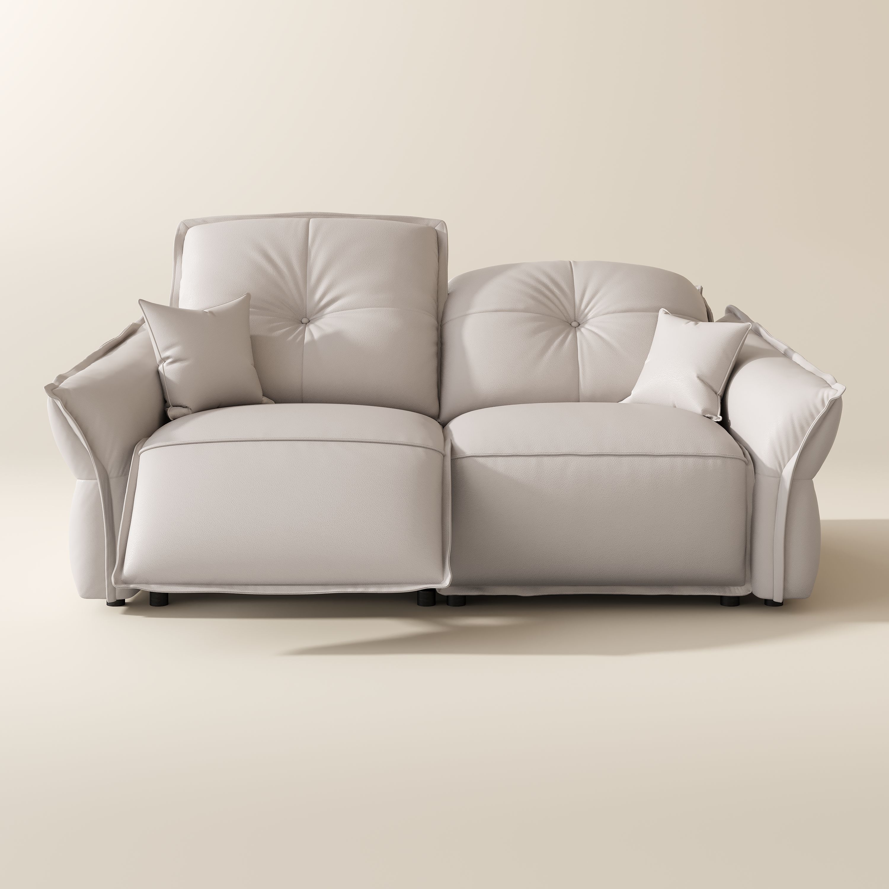 USB Port Beige Top Grain Leather Smart Furniture