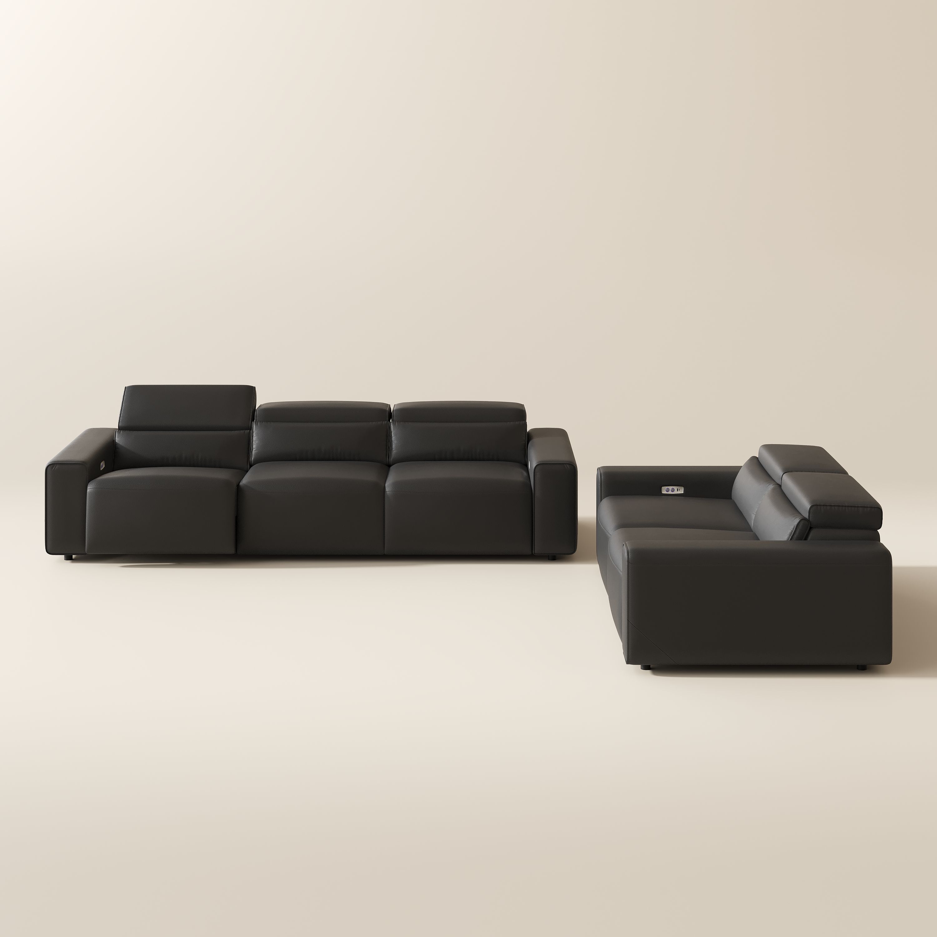 Power Outlet Black Eco-friendly Microfiber Leather Sofa Set