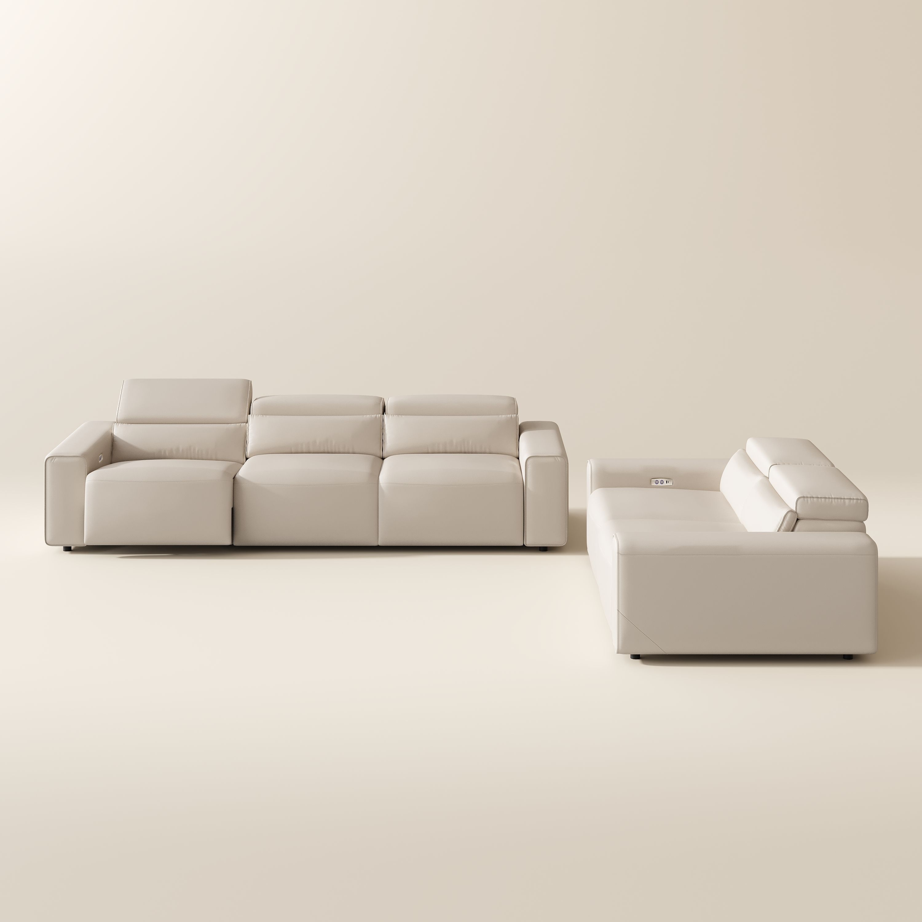 Modern Minimalist Beige Eco-friendly Microfiber Leather Sofa Set
