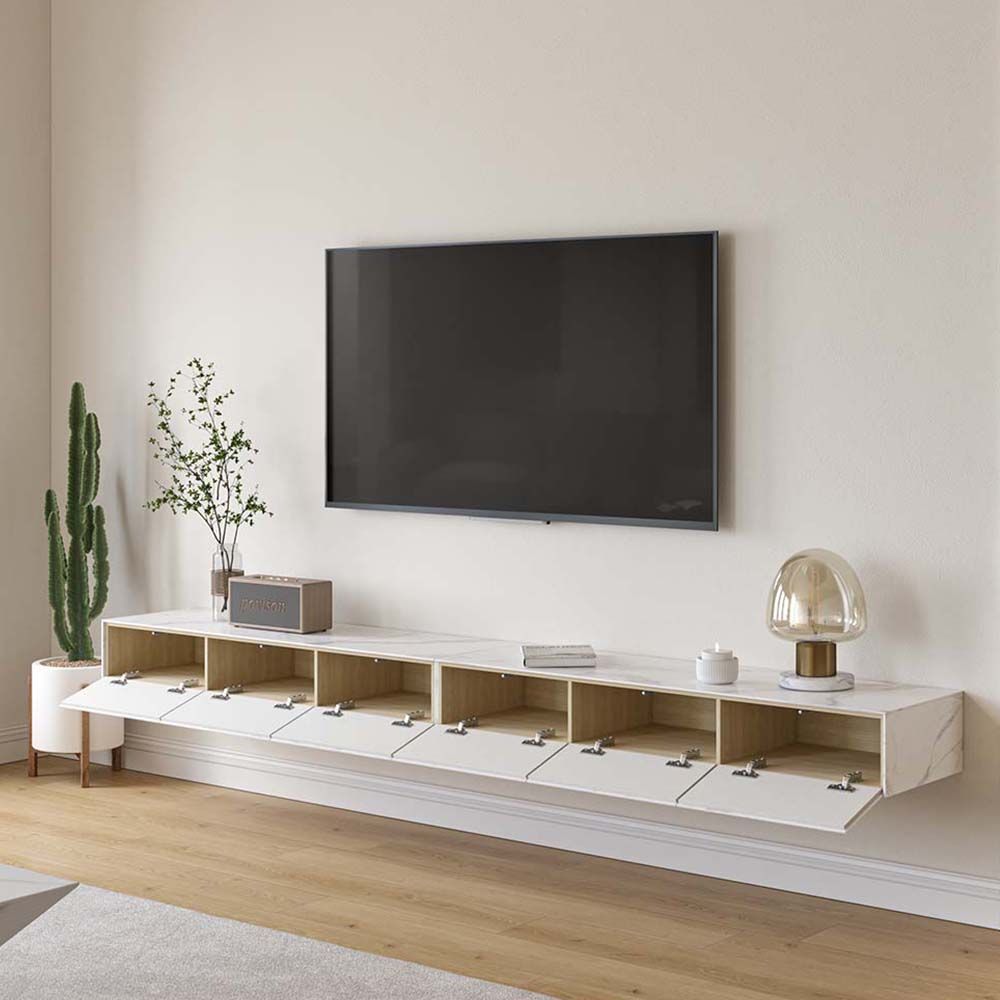with Drawers White Sintered Stone TV Stands