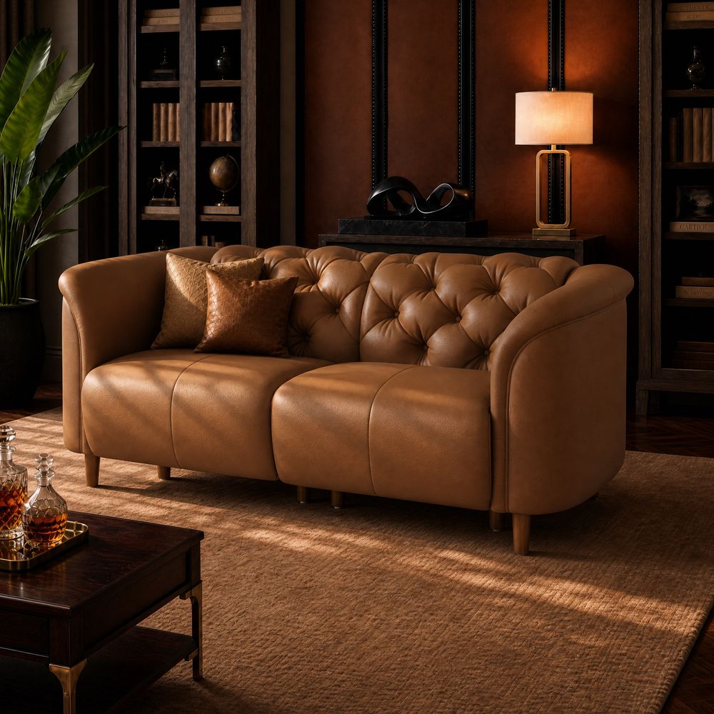 Spacious Brown Top Grain Leather 3 Seater Sofas