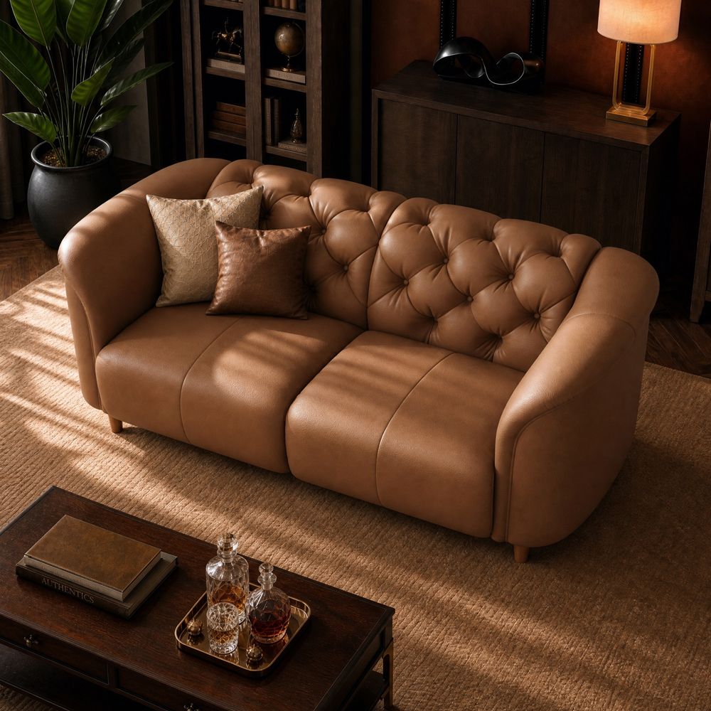 Brown Brown Top Grain Leather 3 Seater Sofas