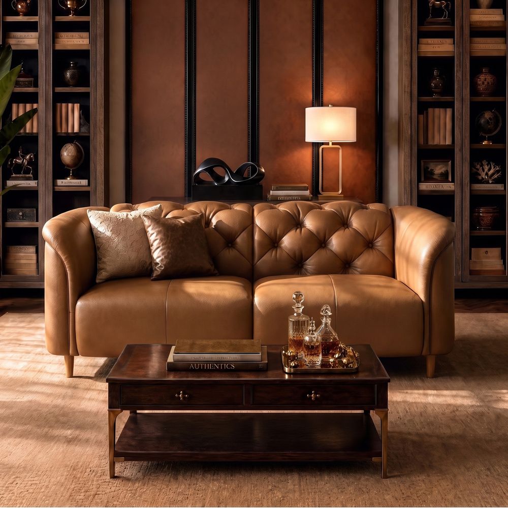 Firm Brown Top Grain Leather 3 Seater Sofas