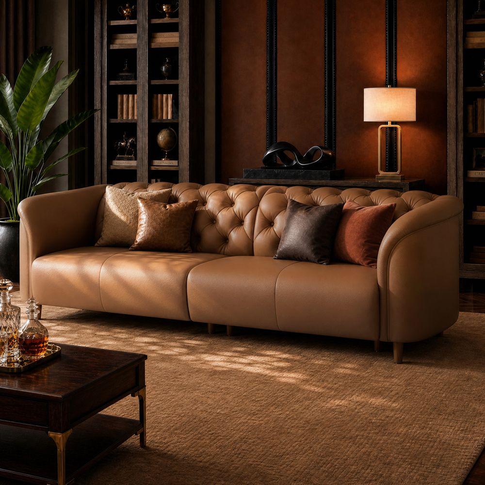 Luxury Brown Top Grain Leather 3 Seater Sofas