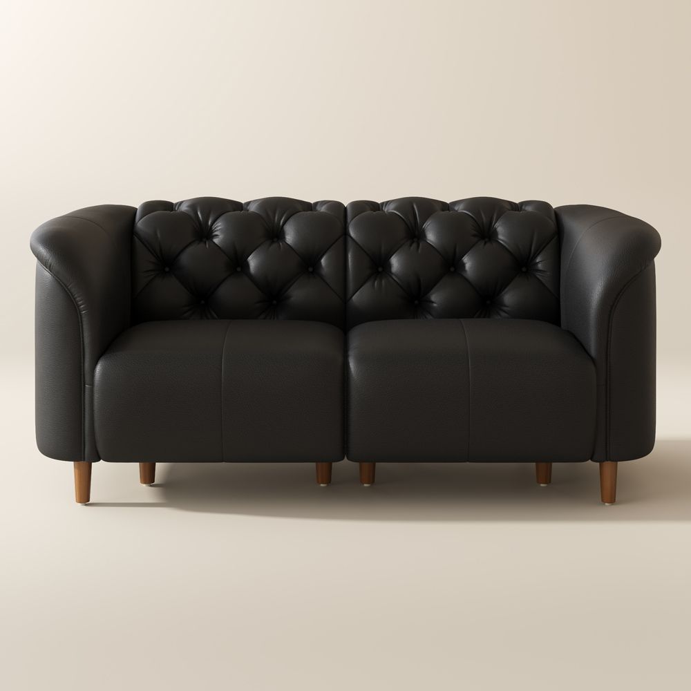 Home Theater Black Top Grain Leather 3 Seater Sofas