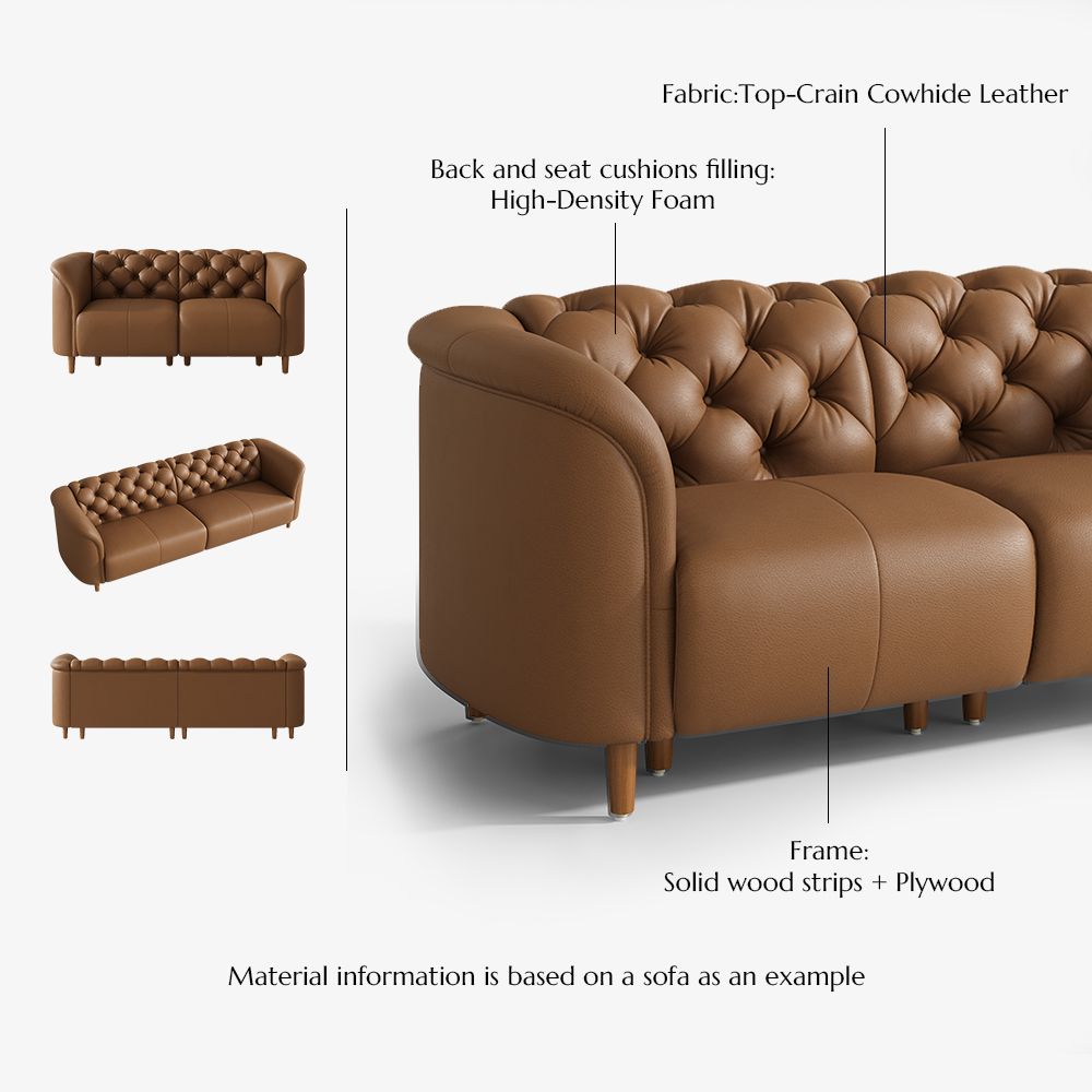 Stain-Resistant Brown Top Grain Leather 3 Seater Sofas