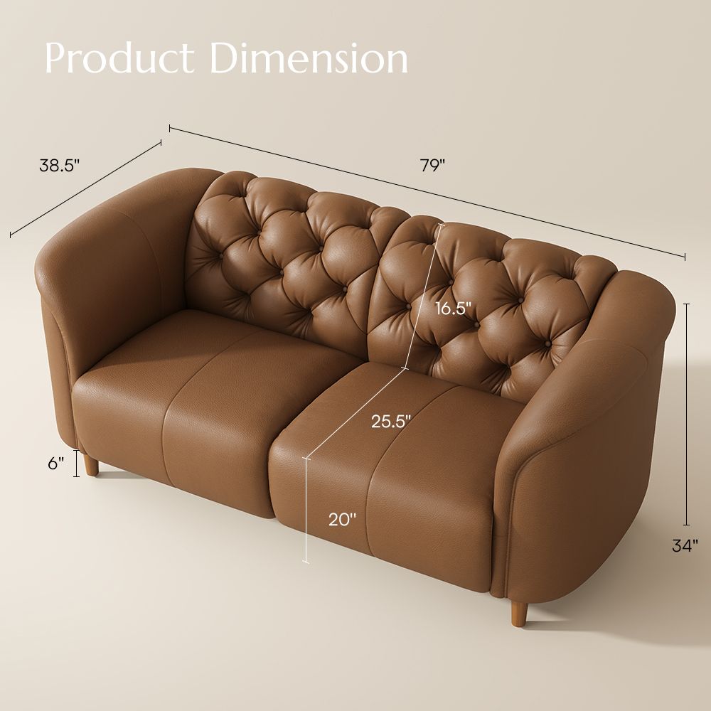 80-100 inches Brown Top Grain Leather 3 Seater Sofas