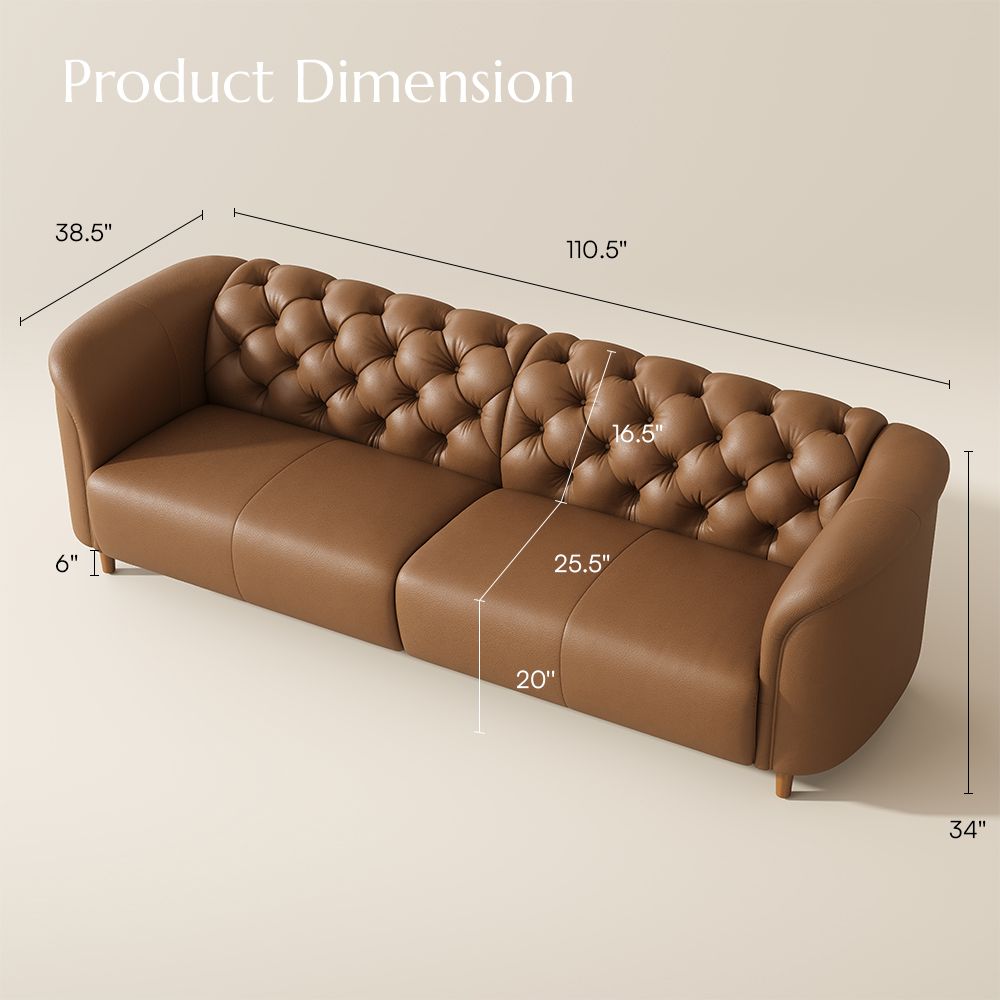 Rectangular Brown Top Grain Leather 3 Seater Sofas