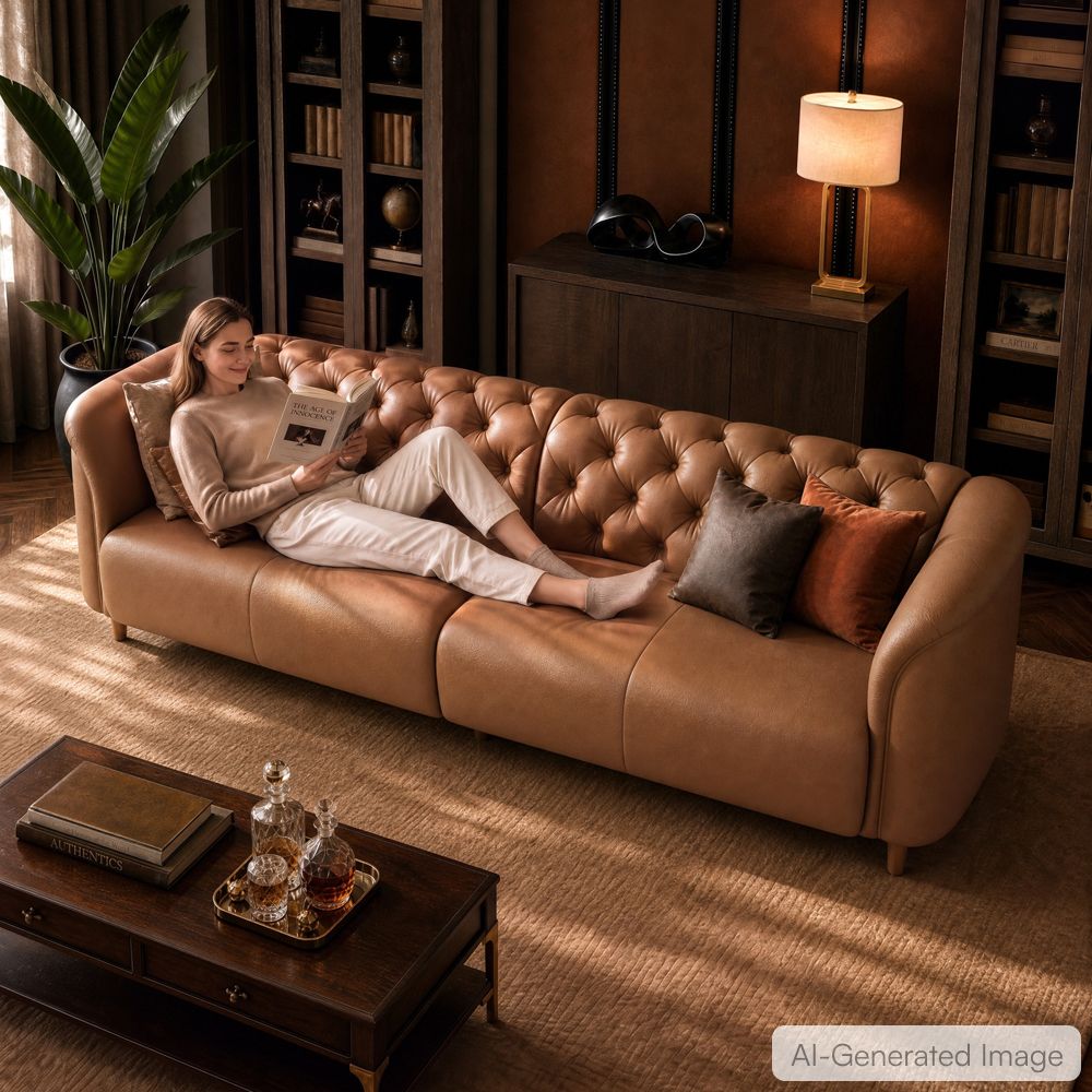 Top Grain Leather Brown Top Grain Leather 3 Seater Sofas