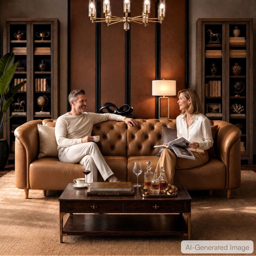 Top Grain Leather Brown Top Grain Leather 3 Seater Sofas