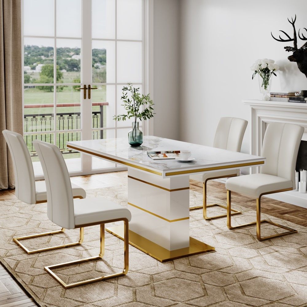 Moderno Beige Pelle Sedie da pranzo